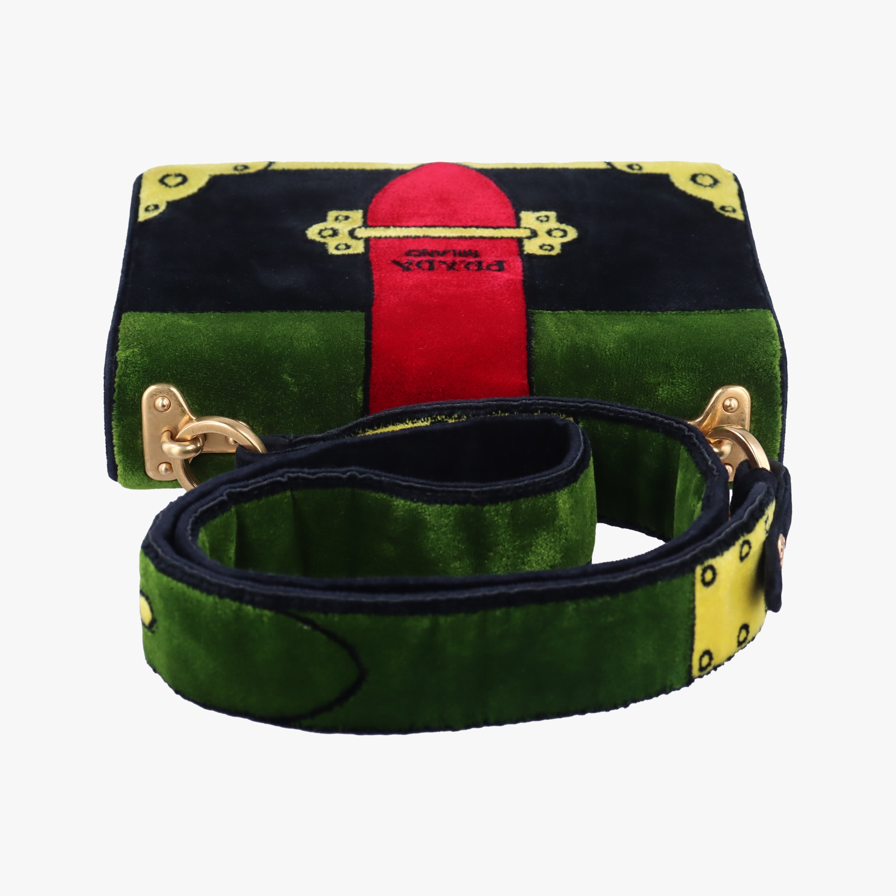 Secondhand Prada Cahier Green×Multicolour velour 1BD075 shoulderbag | stylenewstar