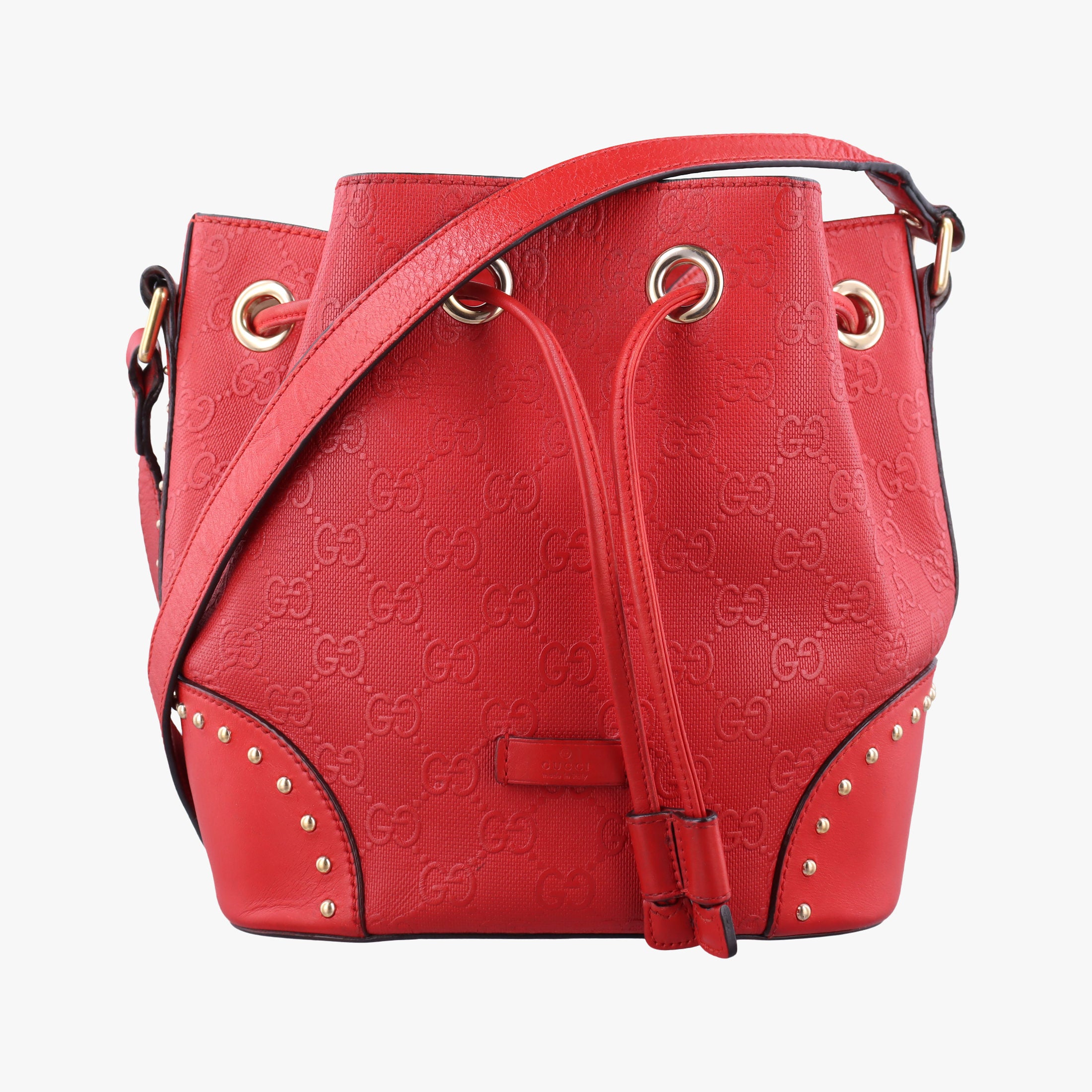 Pre-owned Gucci Bright Diamante Bucket Red Leather 354229 shoulderbag | stylenewstar