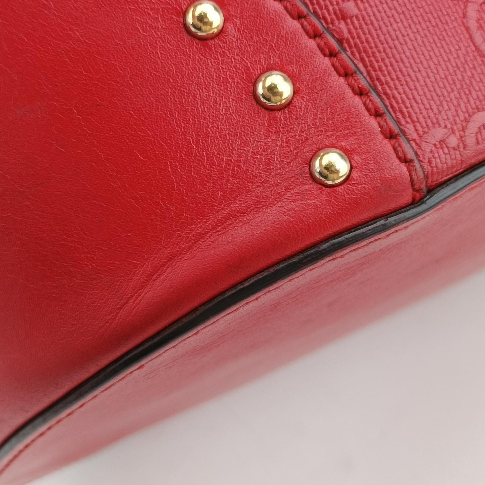 Pre-owned Gucci Bright Diamante Bucket Red Leather 354229 shoulderbag | stylenewstar