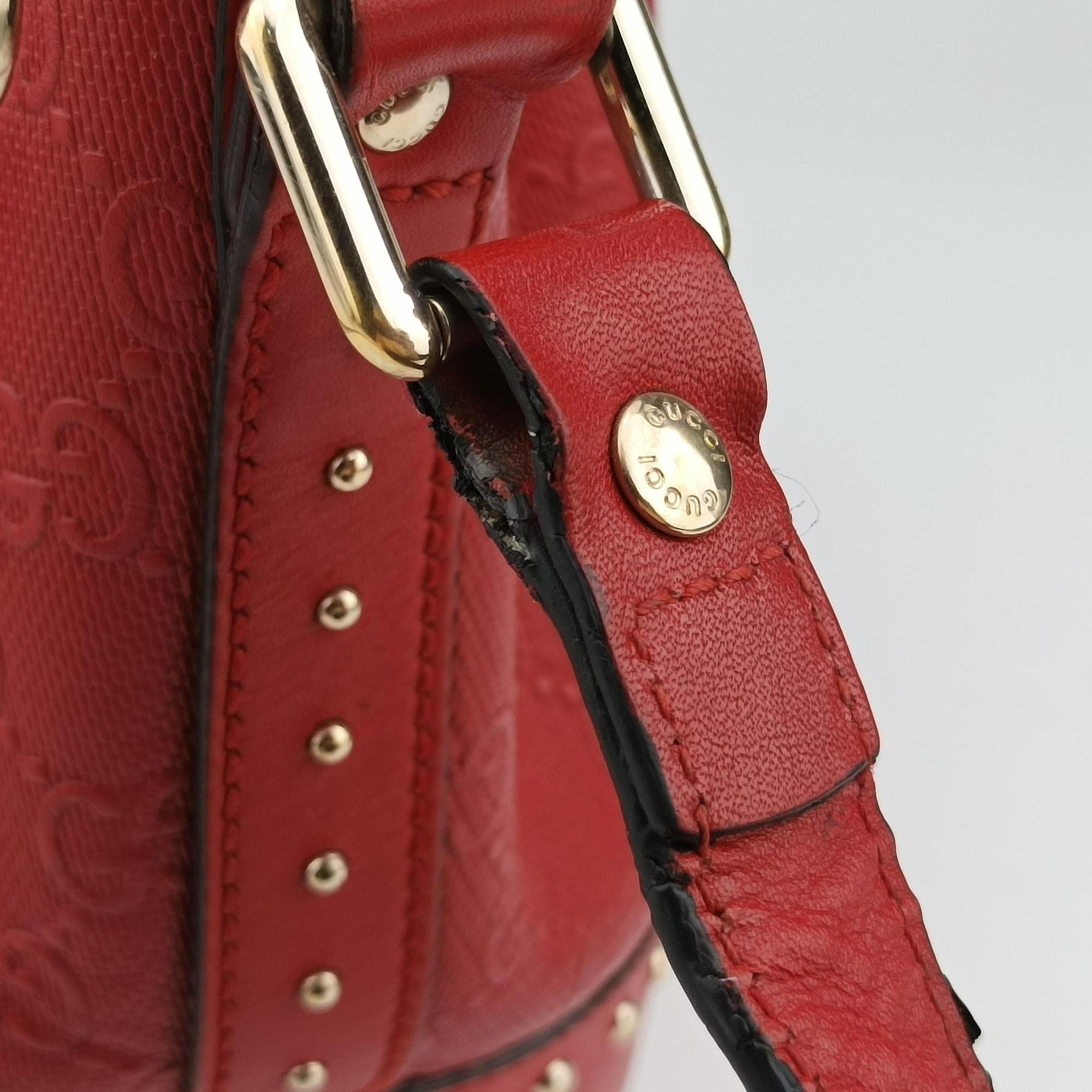 Pre-owned Gucci Bright Diamante Bucket Red Leather 354229 shoulderbag | stylenewstar