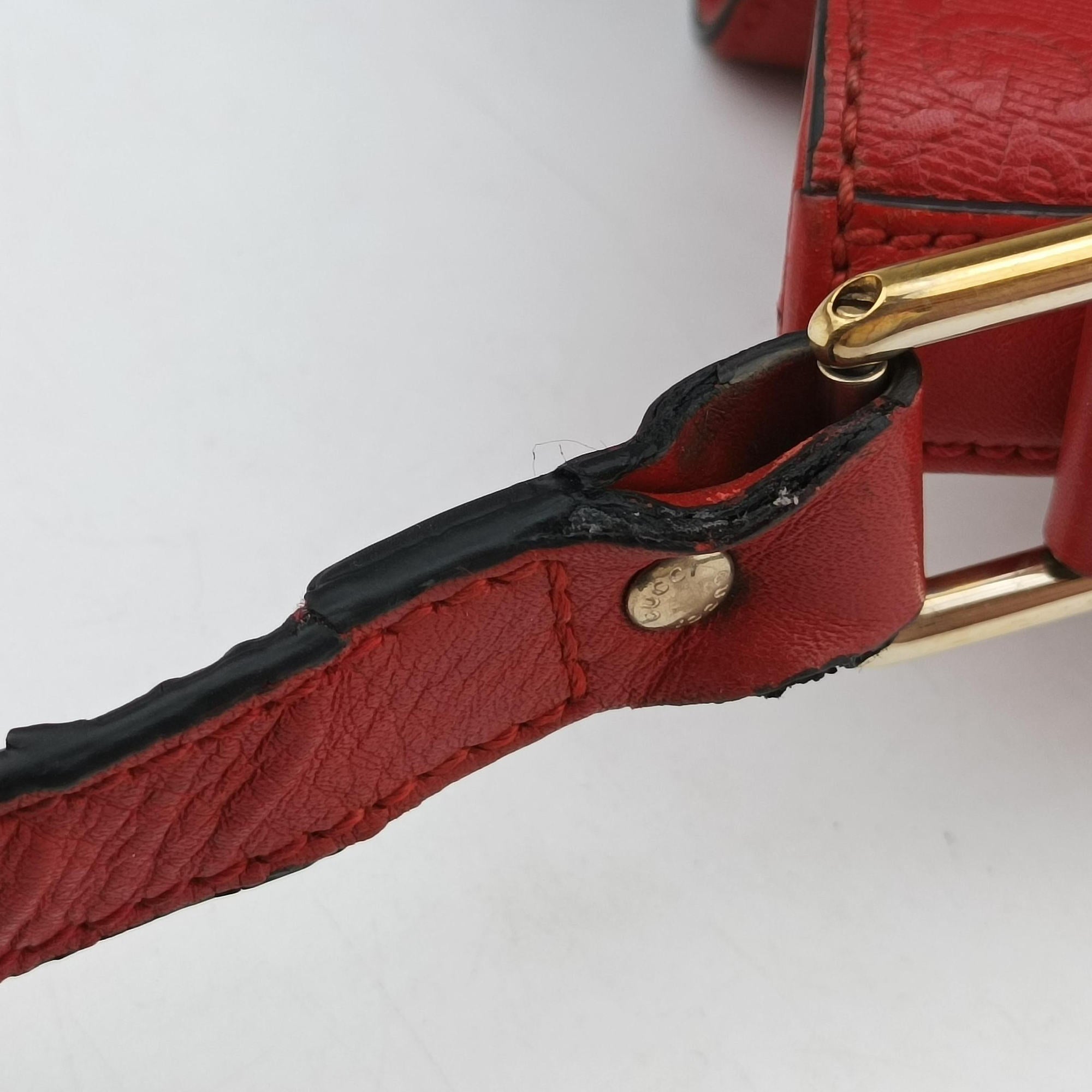 Pre-owned Gucci Bright Diamante Bucket Red Leather 354229 shoulderbag | stylenewstar