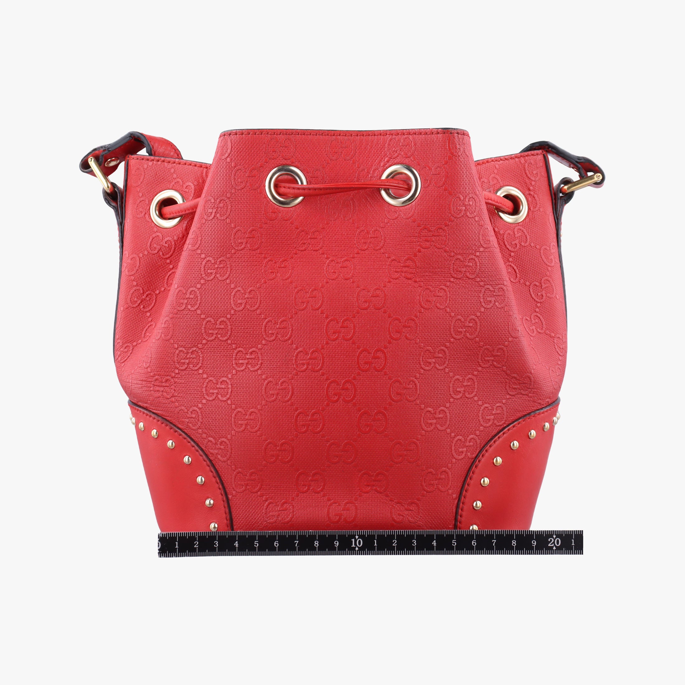Pre-owned Gucci Bright Diamante Bucket Red Leather 354229 shoulderbag | stylenewstar