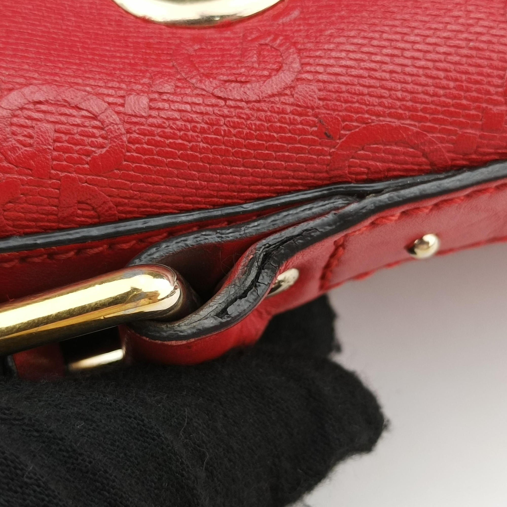 Pre-owned Gucci Bright Diamante Bucket Red Leather 354229 shoulderbag | stylenewstar