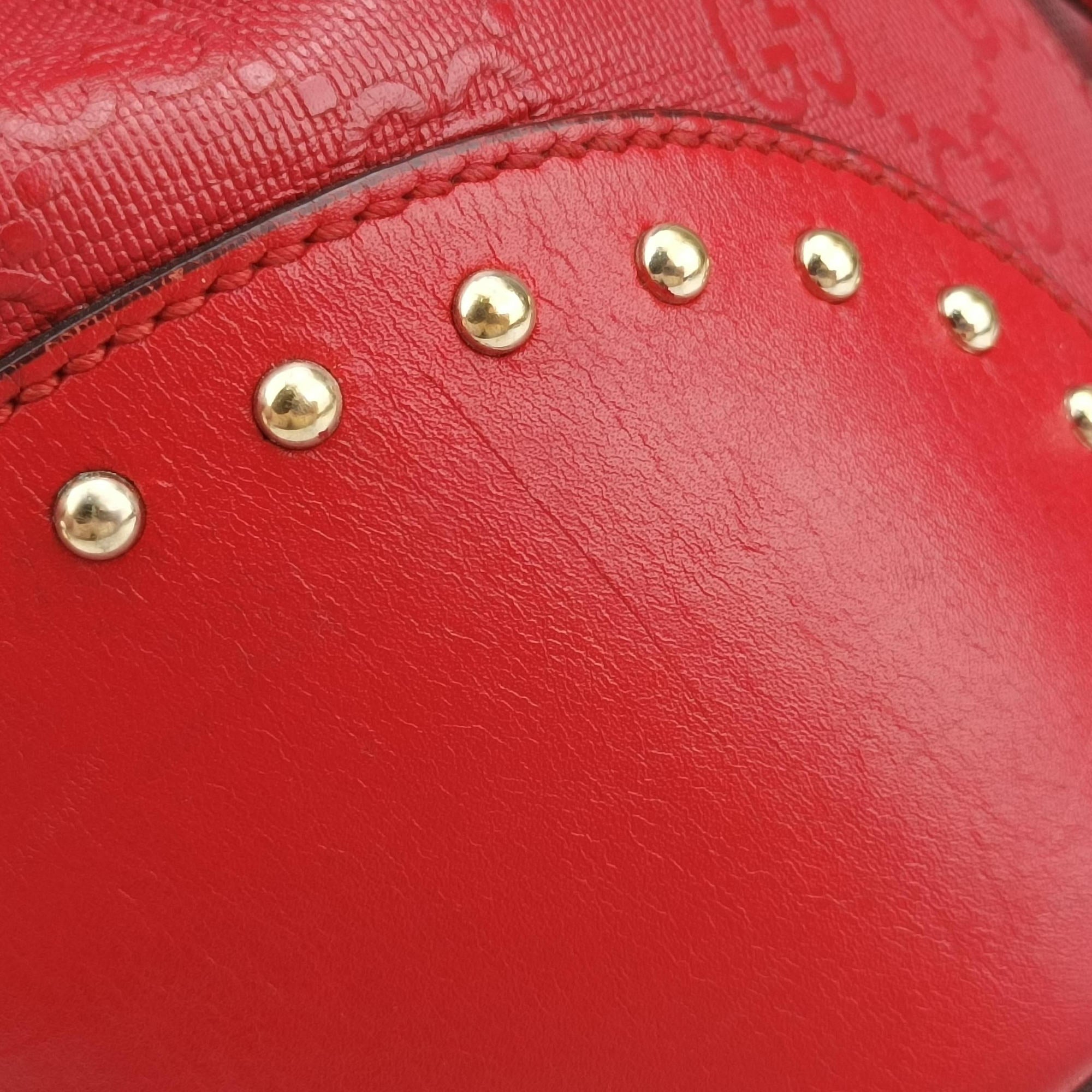 Pre-owned Gucci Bright Diamante Bucket Red Leather 354229 shoulderbag | stylenewstar