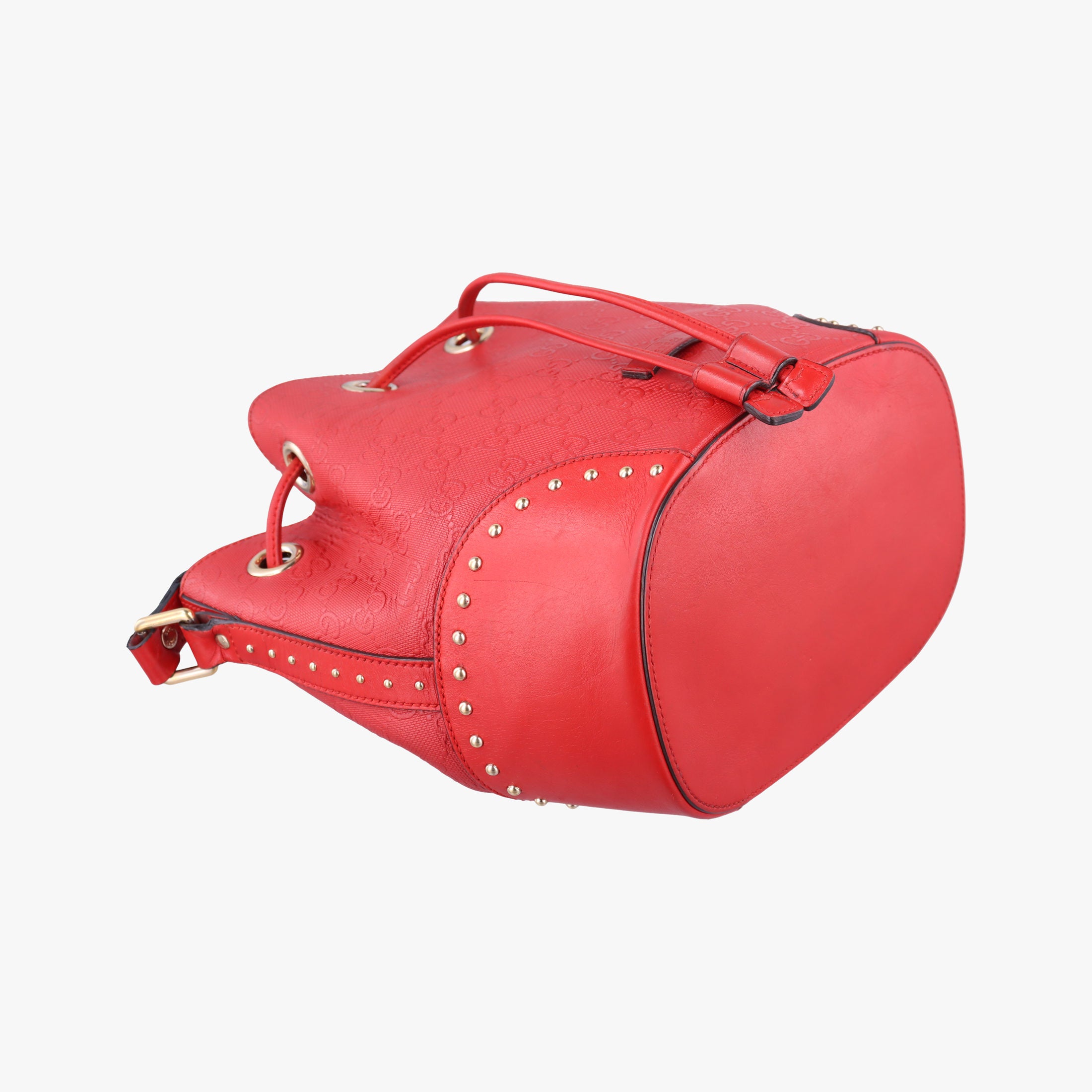 Pre-owned Gucci Bright Diamante Bucket Red Leather 354229 shoulderbag | stylenewstar