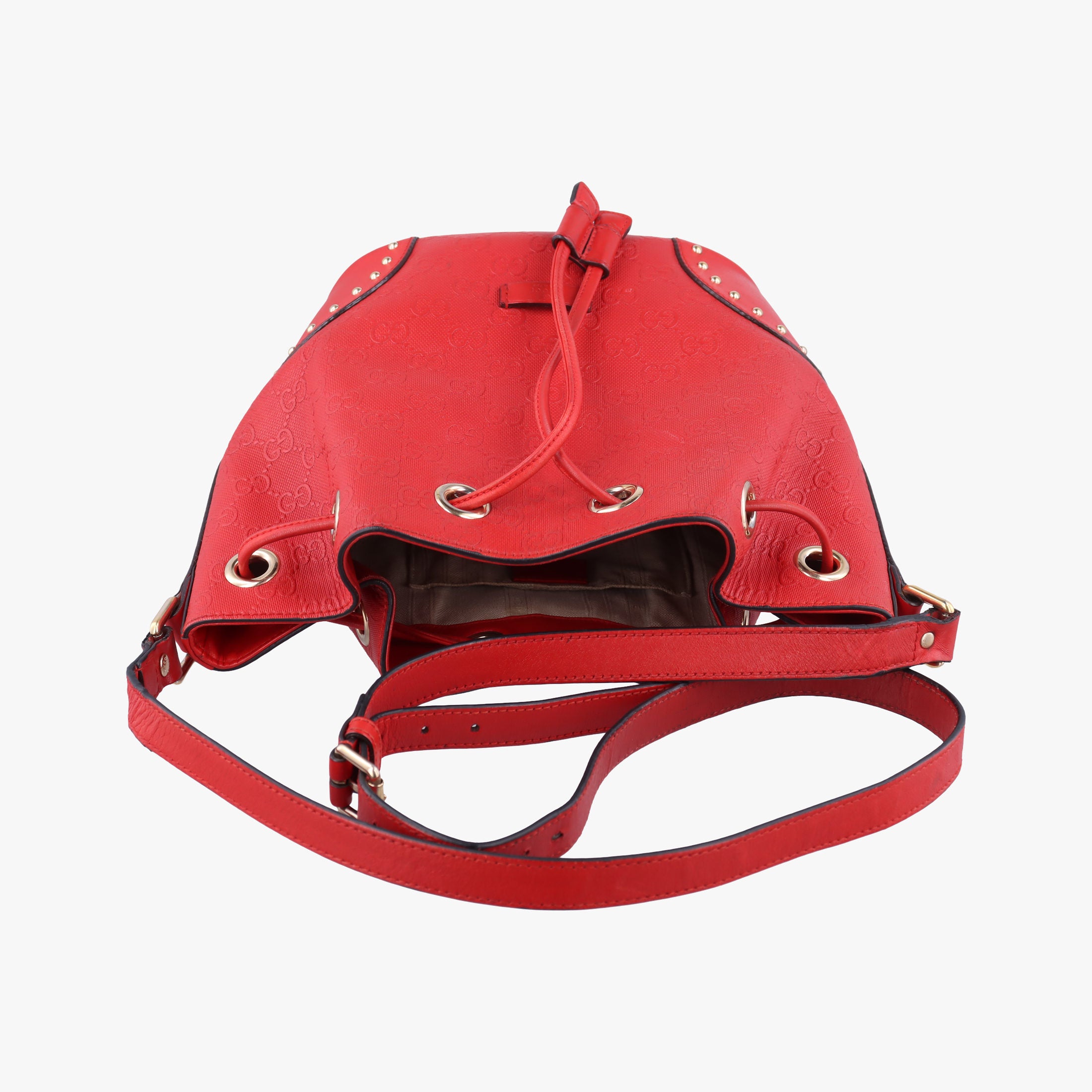 Pre-owned Gucci Bright Diamante Bucket Red Leather 354229 shoulderbag | stylenewstar