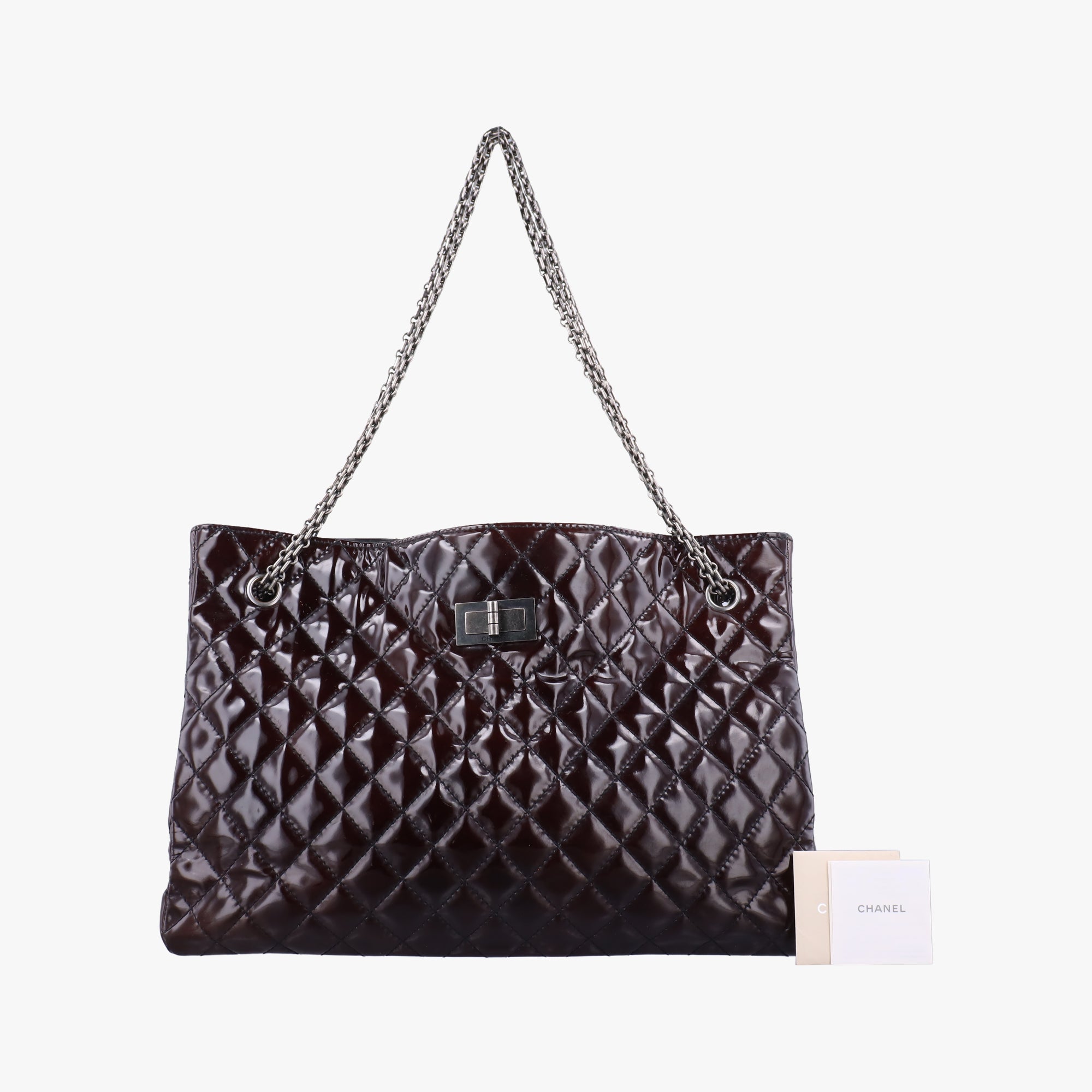 Pre-owned Chanel Matelasse 2.55 Shopper tote Brown Patent A50976 shoulderbag | stylenewstar