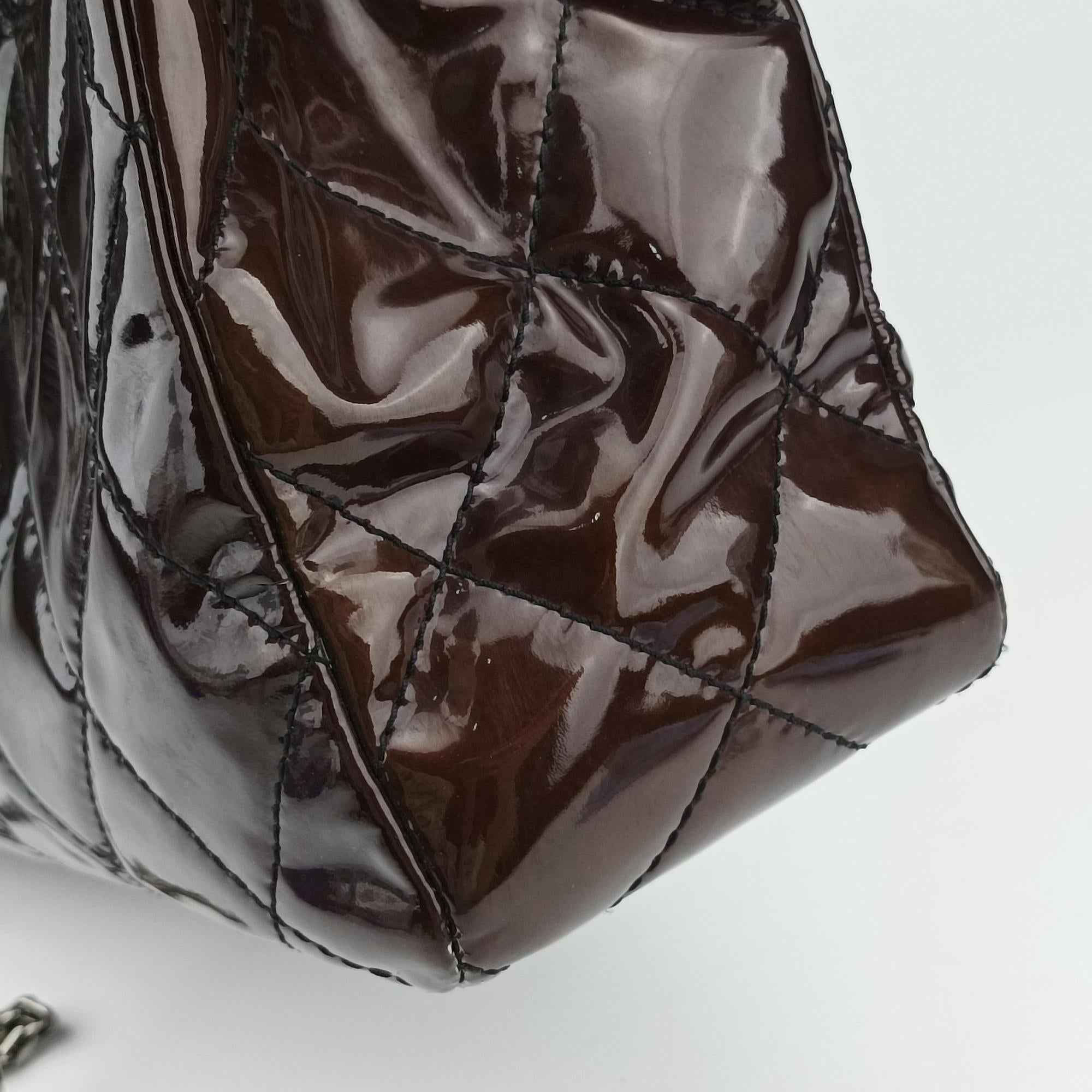 Pre-owned Chanel Matelasse 2.55 Shopper tote Brown Patent A50976 shoulderbag | stylenewstar