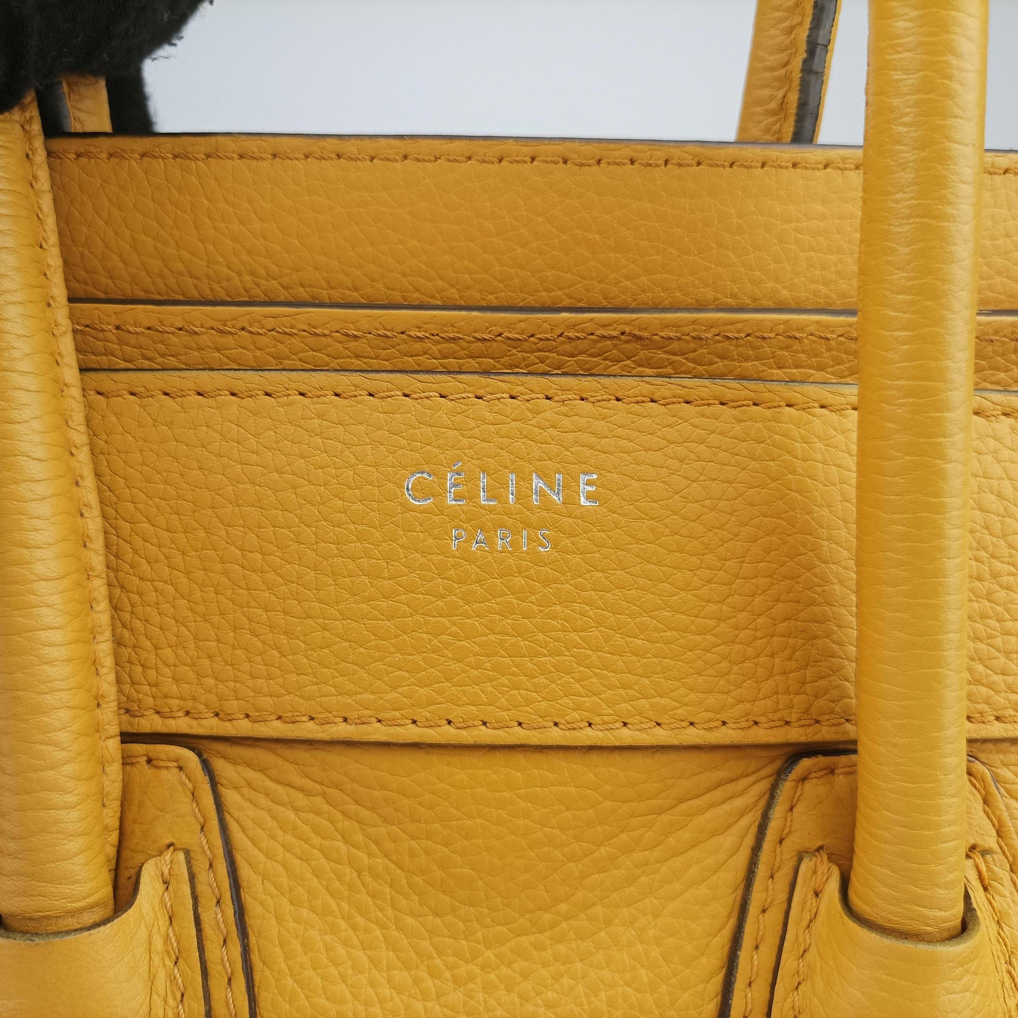 Pre-owned Celine Luggage Micro shopper Yellow Leather  handbag | stylenewstar
