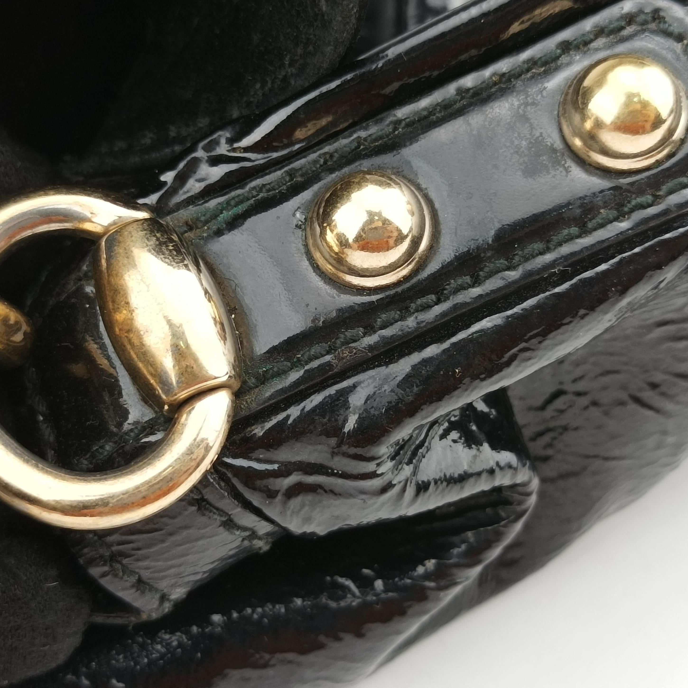 Pre-owned Gucci Bamboo Babouska Indy Hobo Black Patent 177088 handbag | stylenewstar