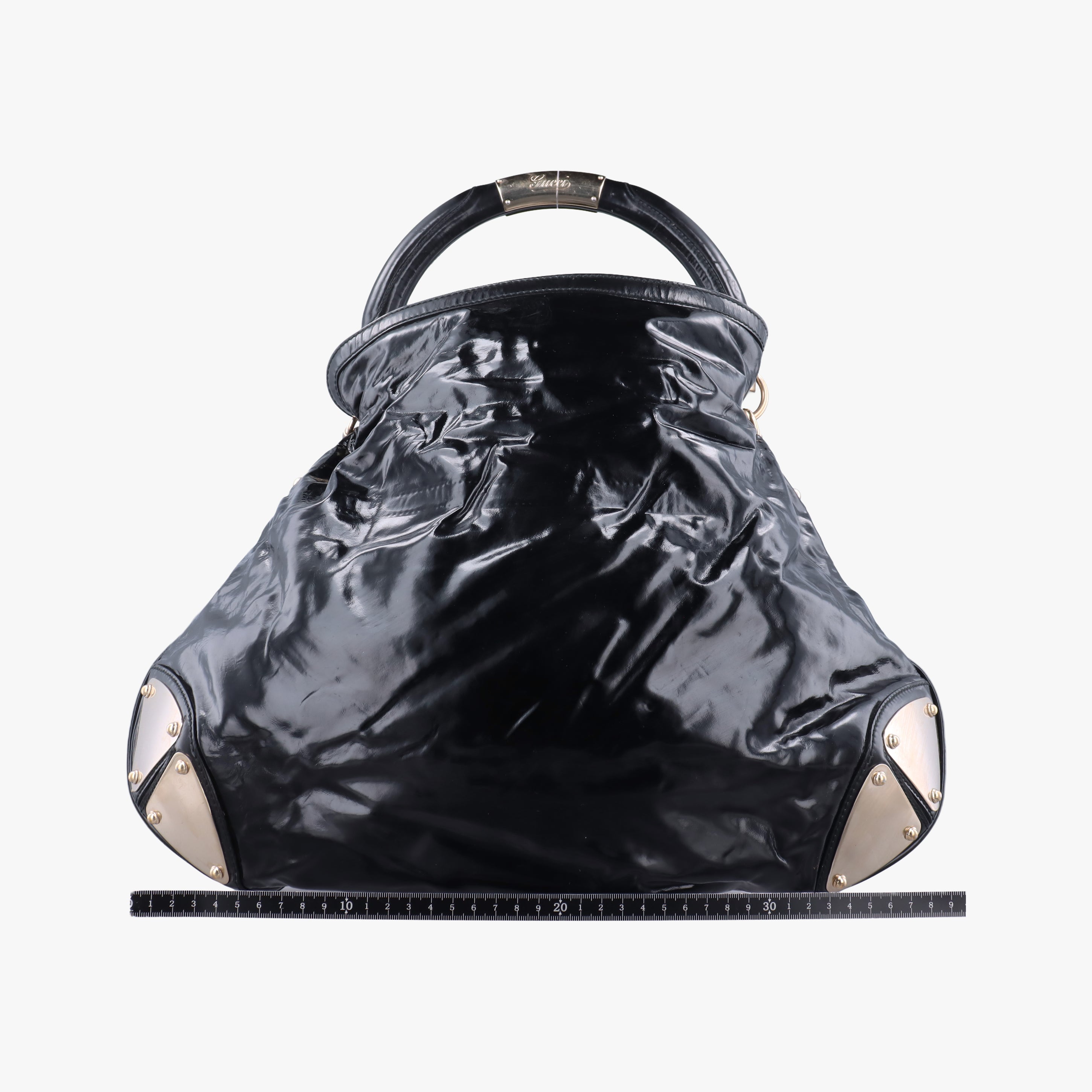 Pre-owned Gucci Bamboo Babouska Indy Hobo Black Patent 177088 handbag | stylenewstar