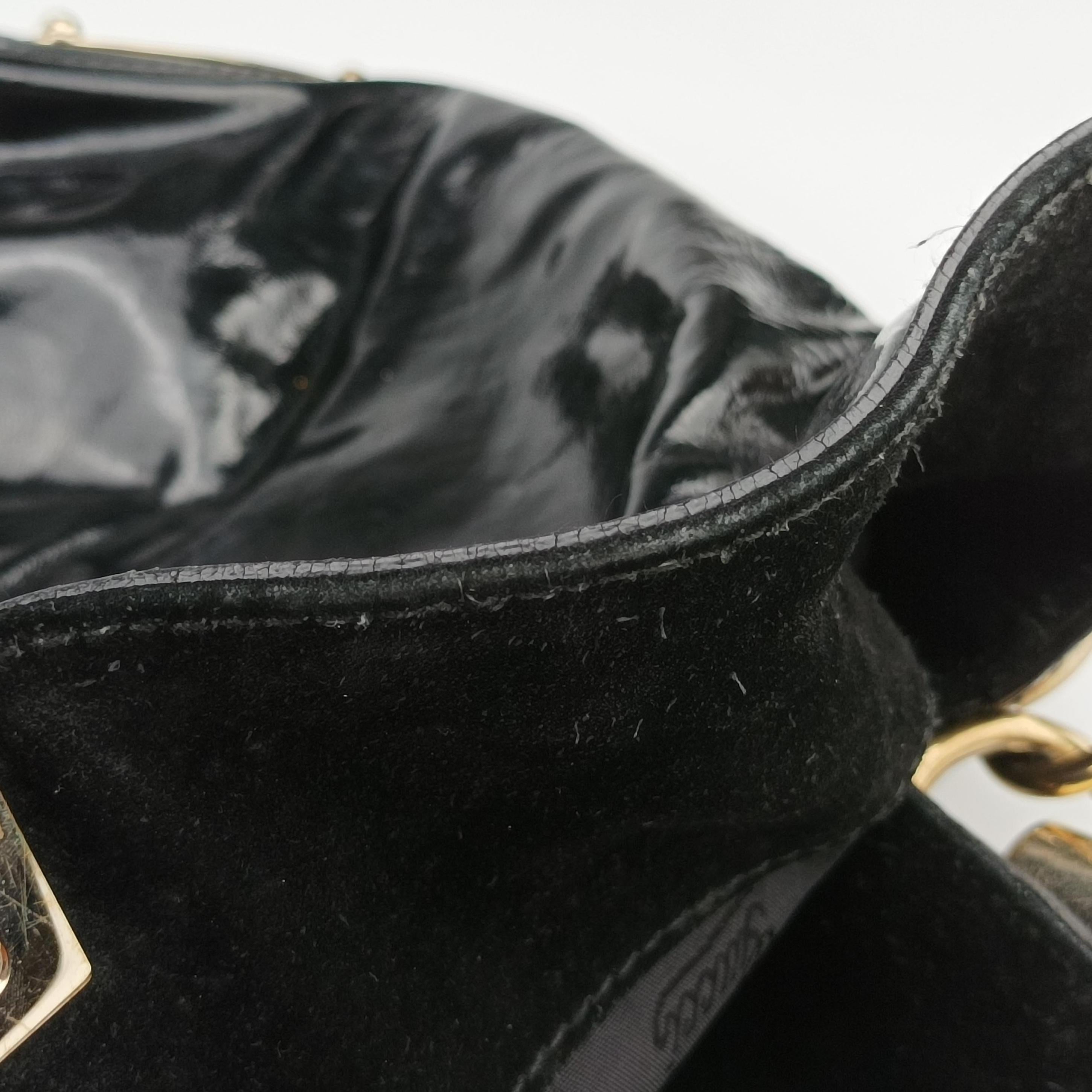 Pre-owned Gucci Bamboo Babouska Indy Hobo Black Patent 177088 handbag | stylenewstar