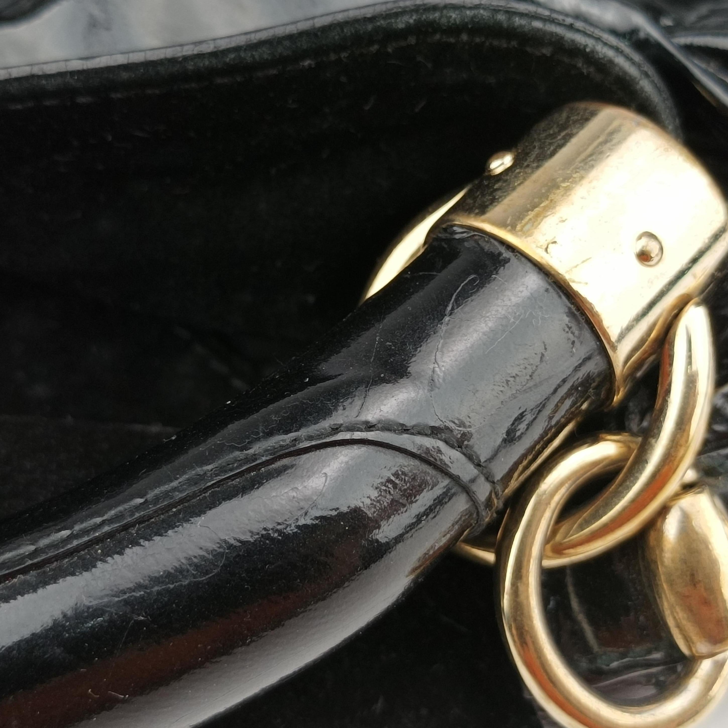 Pre-owned Gucci Bamboo Babouska Indy Hobo Black Patent 177088 handbag | stylenewstar