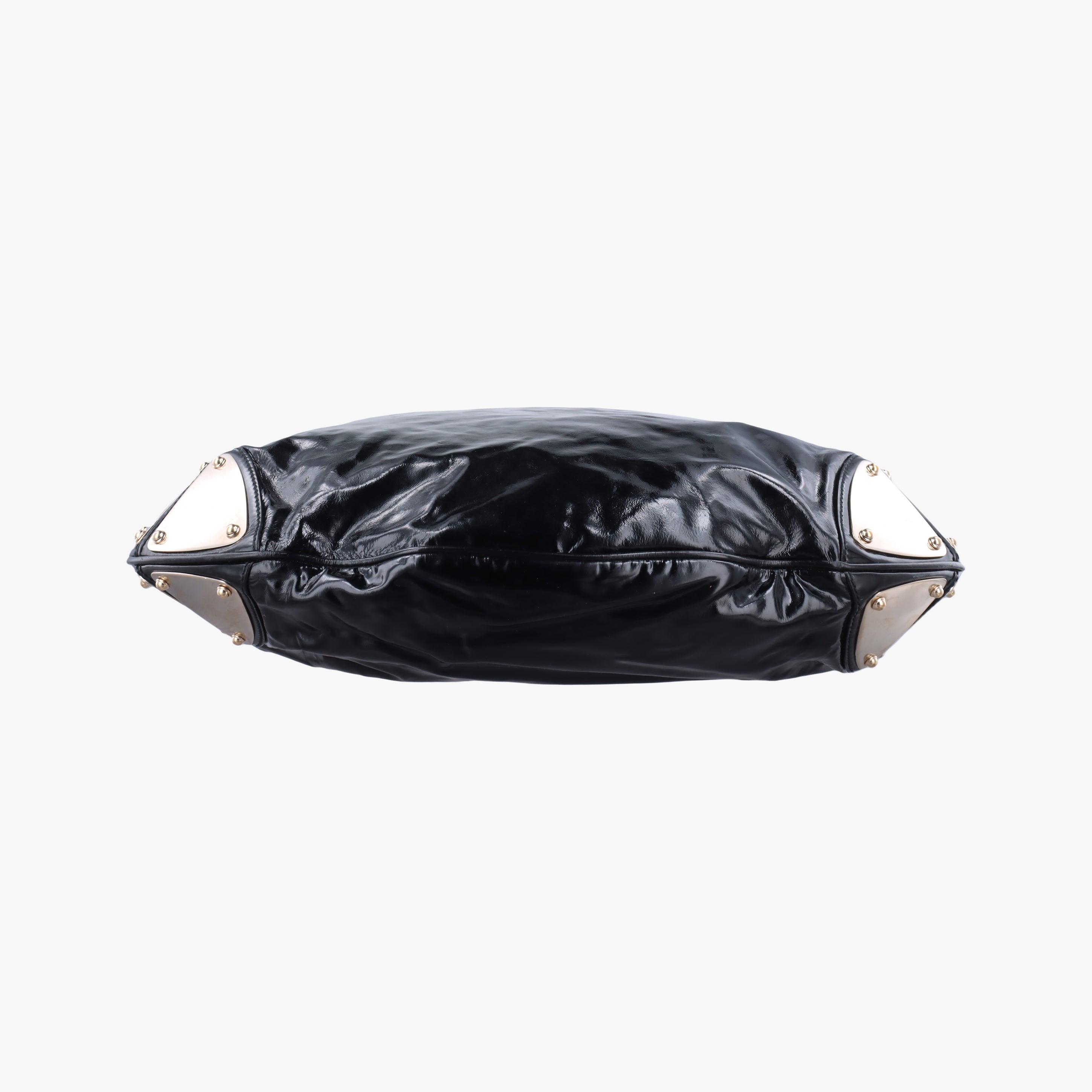 Pre-owned Gucci Bamboo Babouska Indy Hobo Black Patent 177088 handbag | stylenewstar