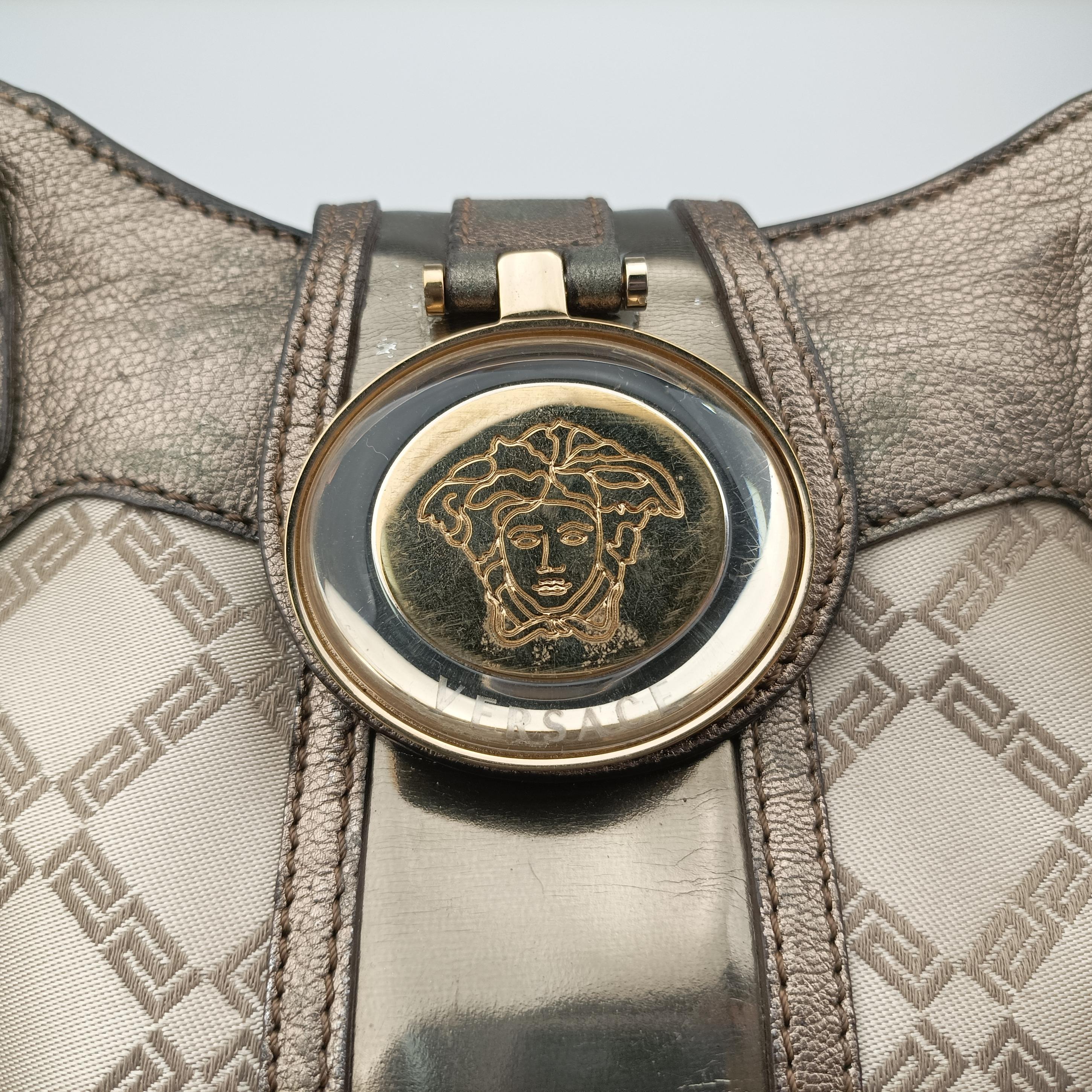 Pre-owned VERSACE medusa Beige x Gold Canvas x Leather  handbag | stylenewstar