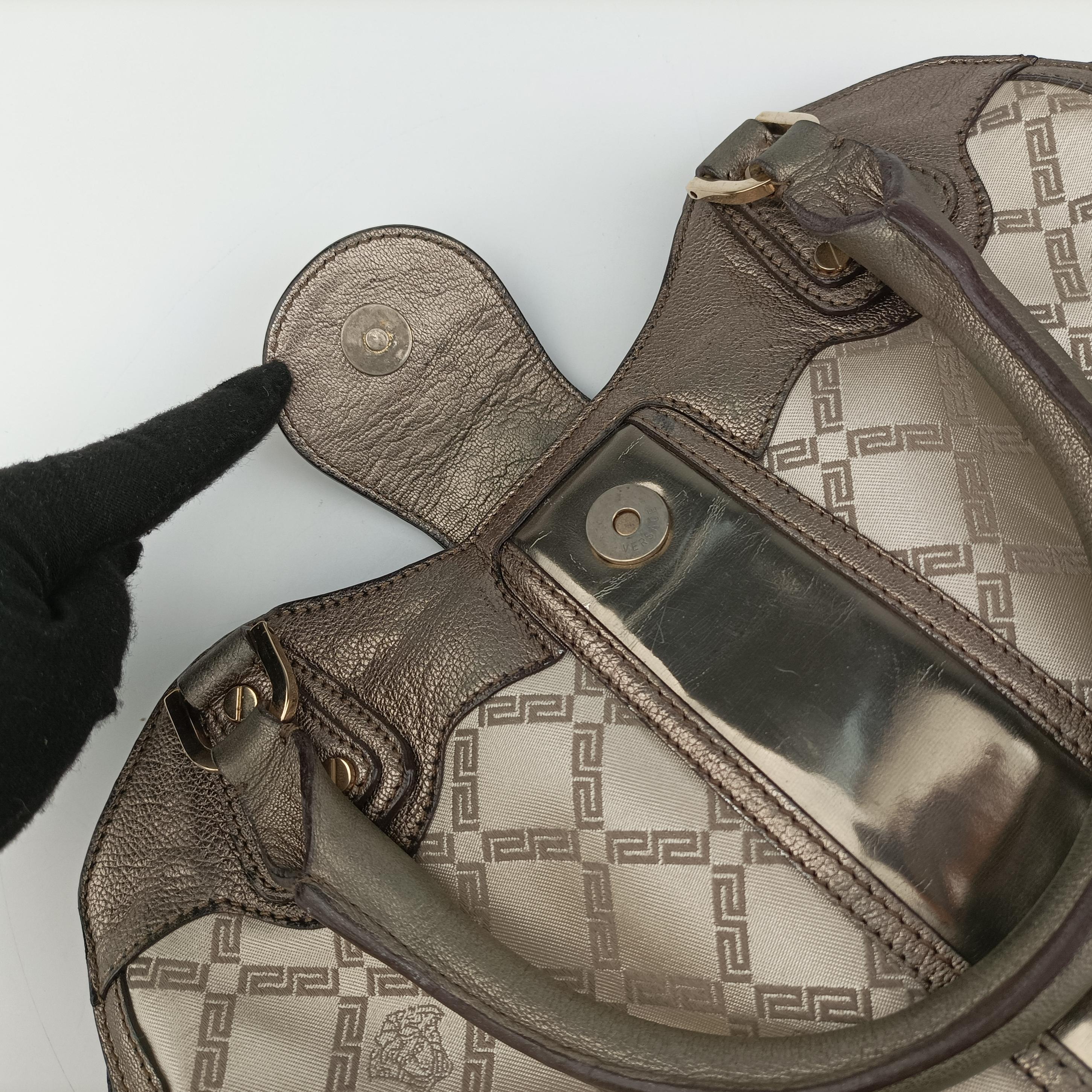 Pre-owned VERSACE medusa Beige x Gold Canvas x Leather  handbag | stylenewstar