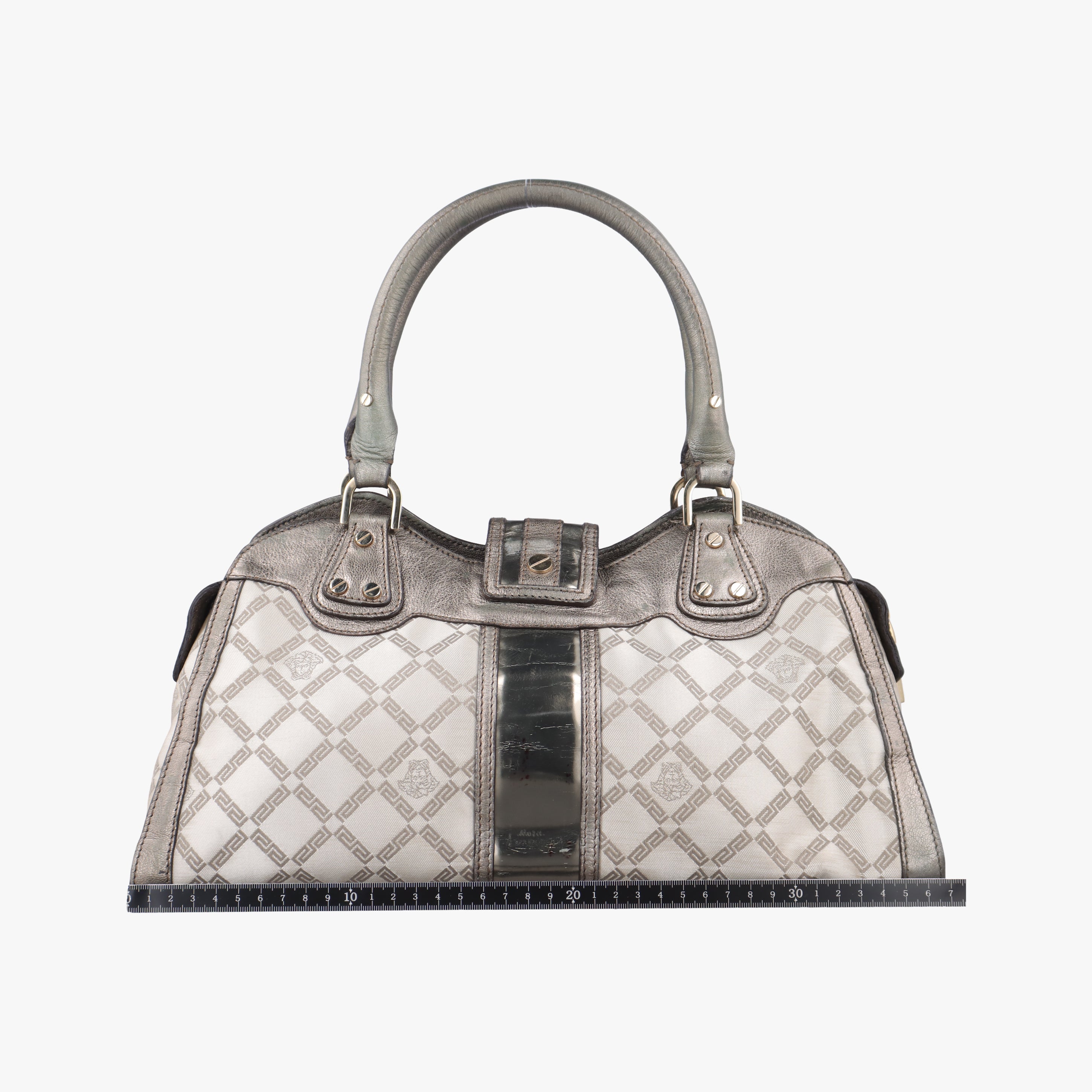 Pre-owned VERSACE medusa Beige x Gold Canvas x Leather  handbag | stylenewstar
