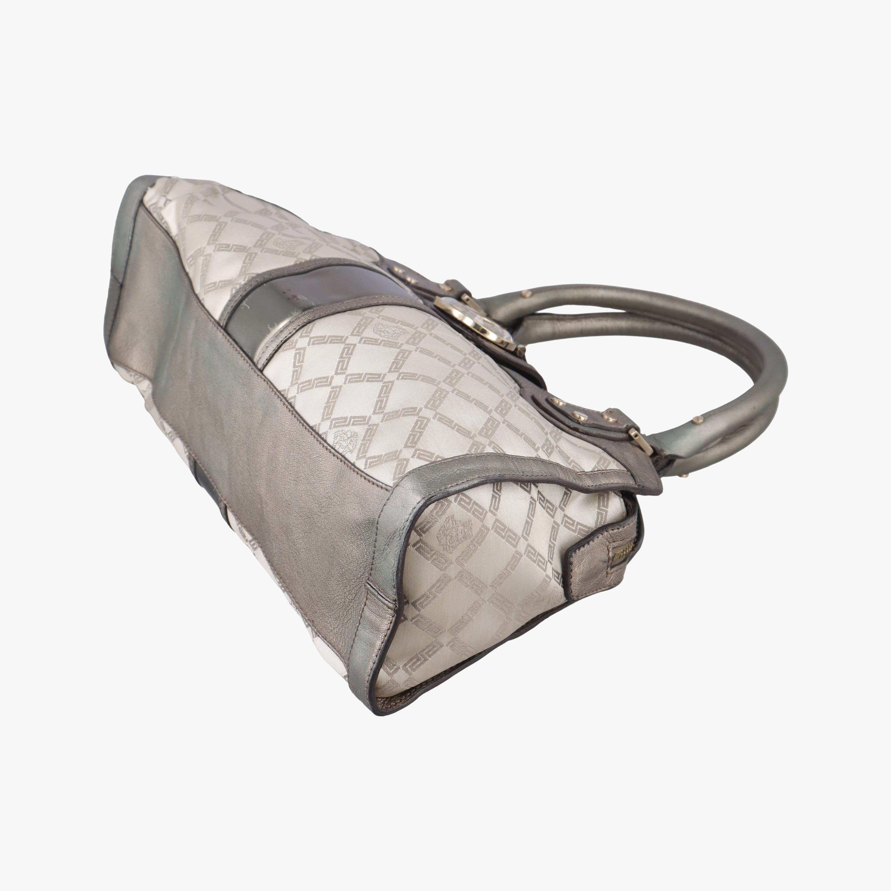 Pre-owned VERSACE medusa Beige x Gold Canvas x Leather  handbag | stylenewstar