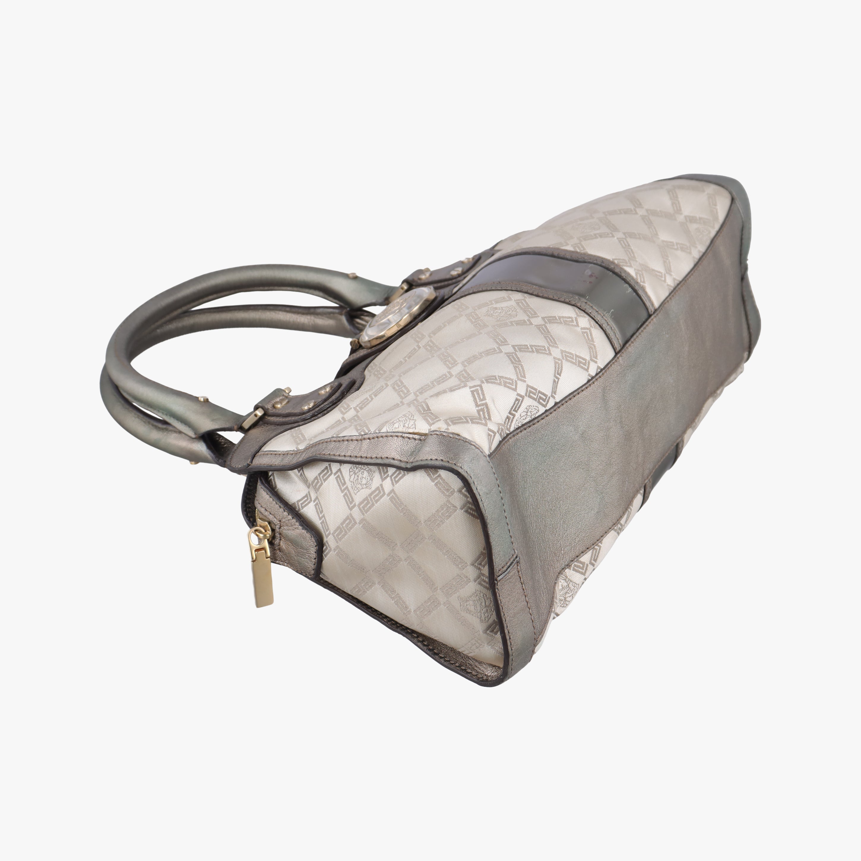 Pre-owned VERSACE medusa Beige x Gold Canvas x Leather  handbag | stylenewstar