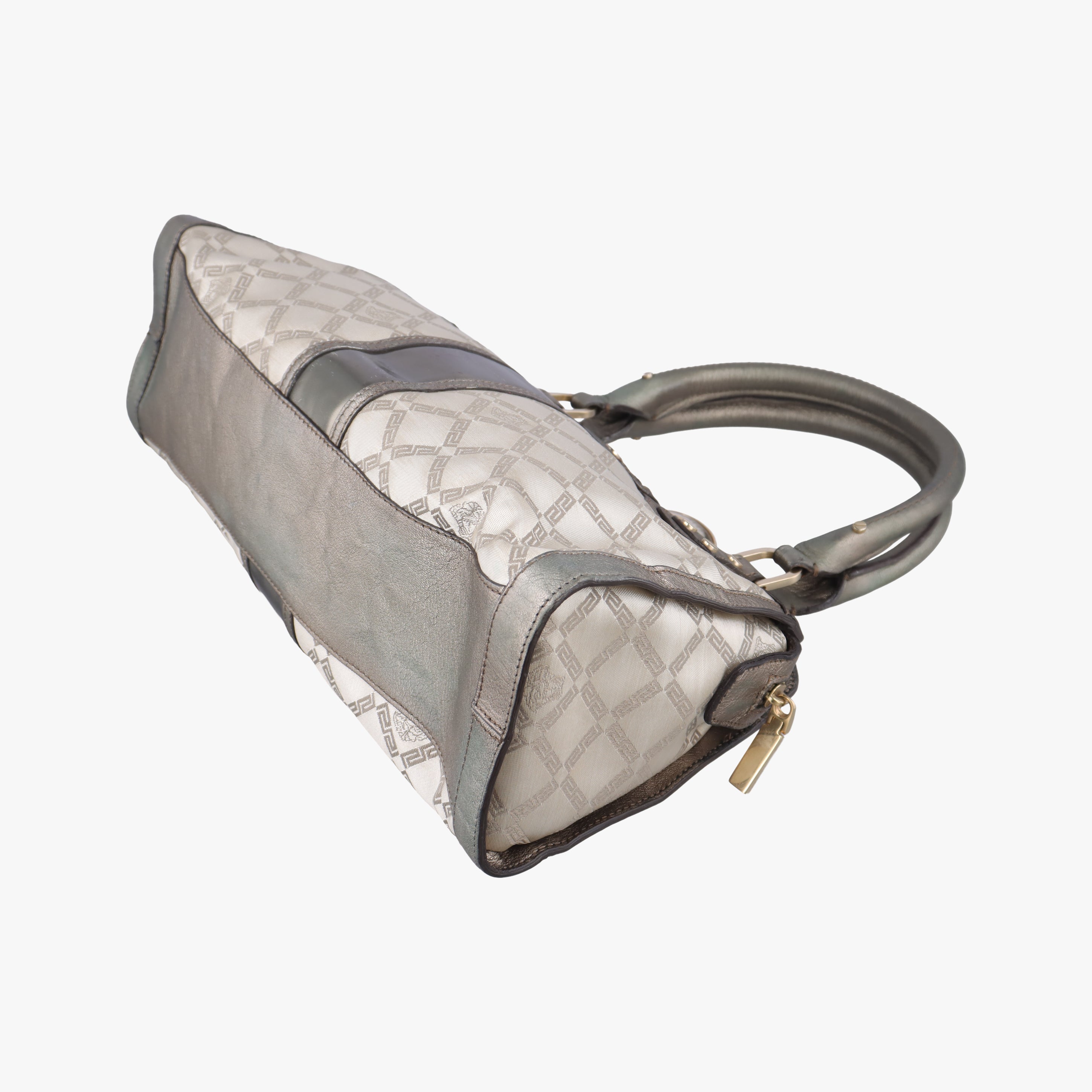 Pre-owned VERSACE medusa Beige x Gold Canvas x Leather  handbag | stylenewstar