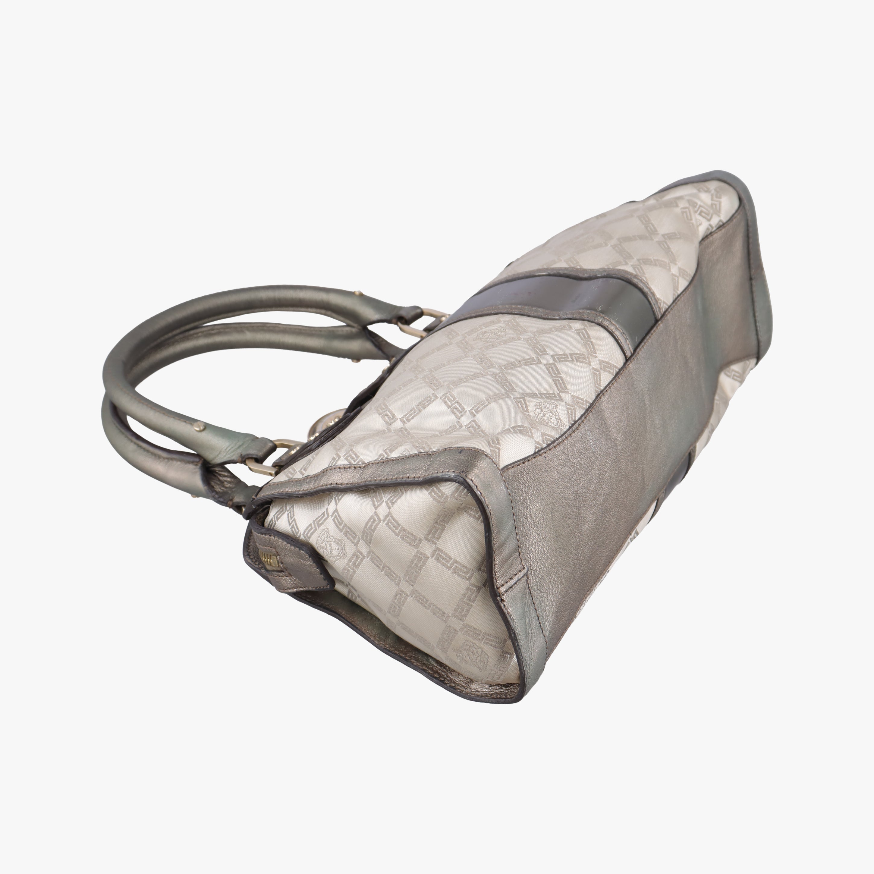 Pre-owned VERSACE medusa Beige x Gold Canvas x Leather  handbag | stylenewstar