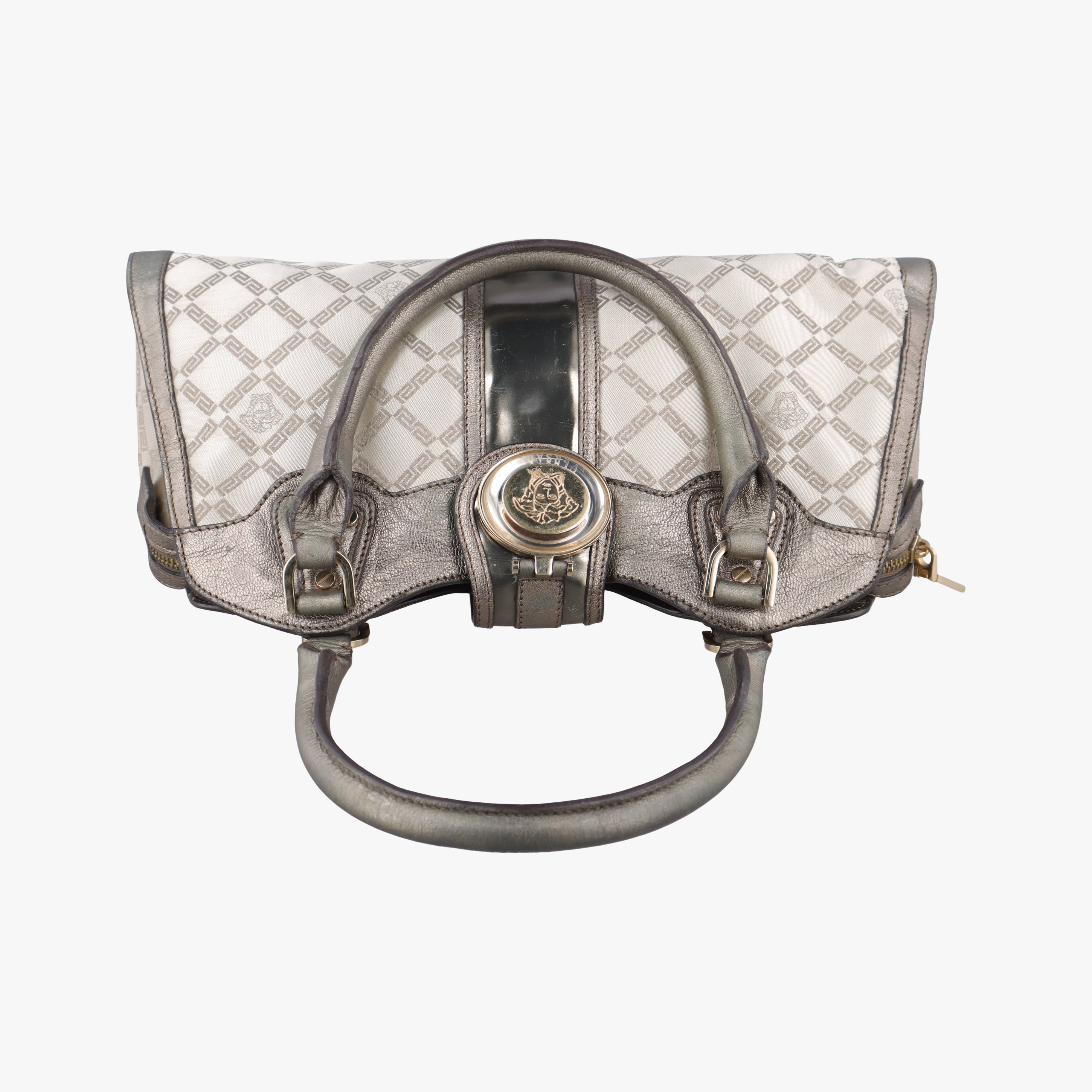 Pre-owned VERSACE medusa Beige x Gold Canvas x Leather  handbag | stylenewstar