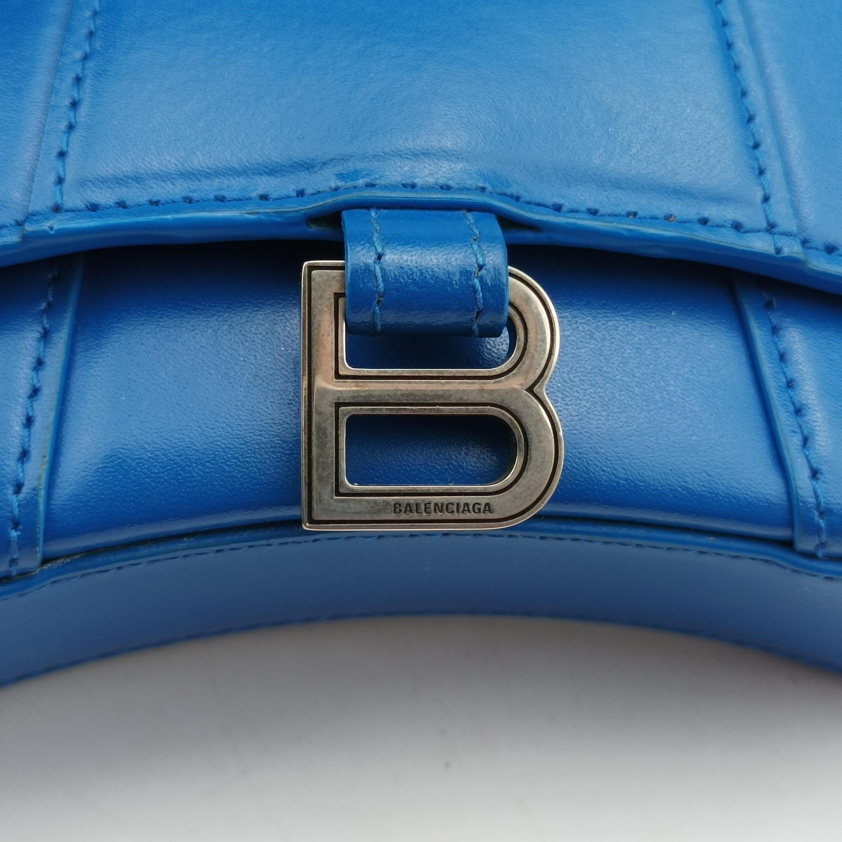 Pre-owned Balenciaga Hourglass Mini Blue leather  shoulderbag | stylenewstar