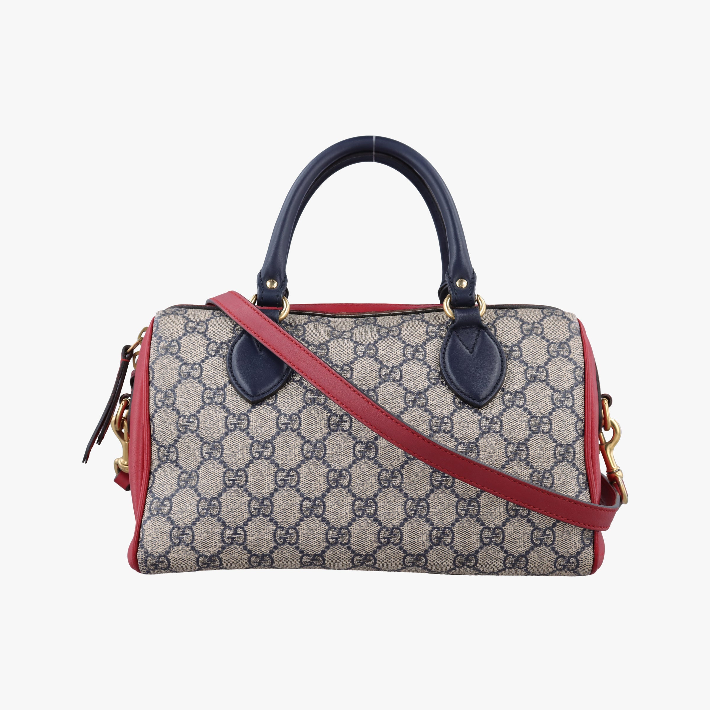 Pre-owned Gucci GG SUPREME Beige x Red x Navy PVC coated canvasxLeather 409529 shoulderbag | stylenewstar