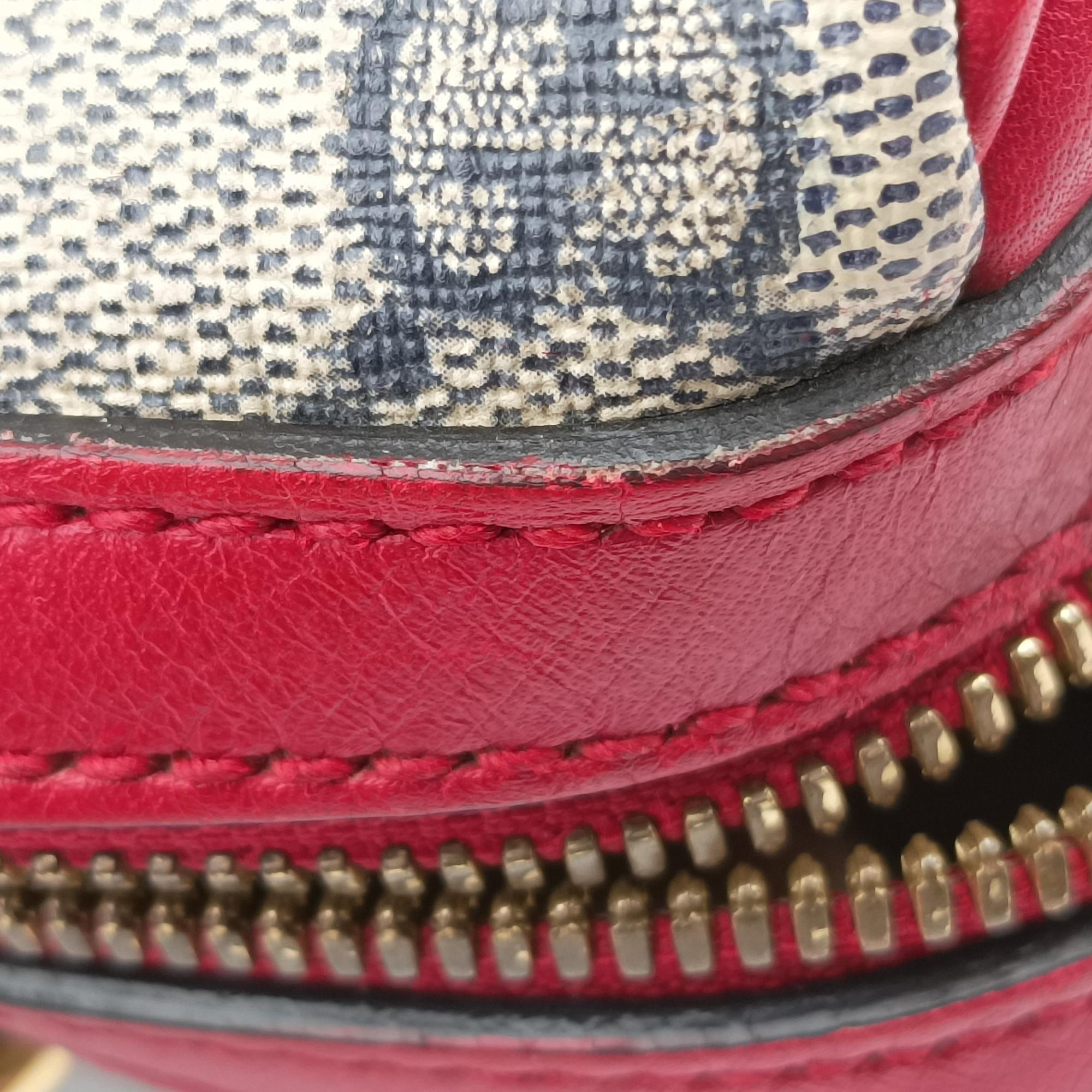 Pre-owned Gucci GG SUPREME Beige x Red x Navy PVC coated canvasxLeather 409529 shoulderbag | stylenewstar
