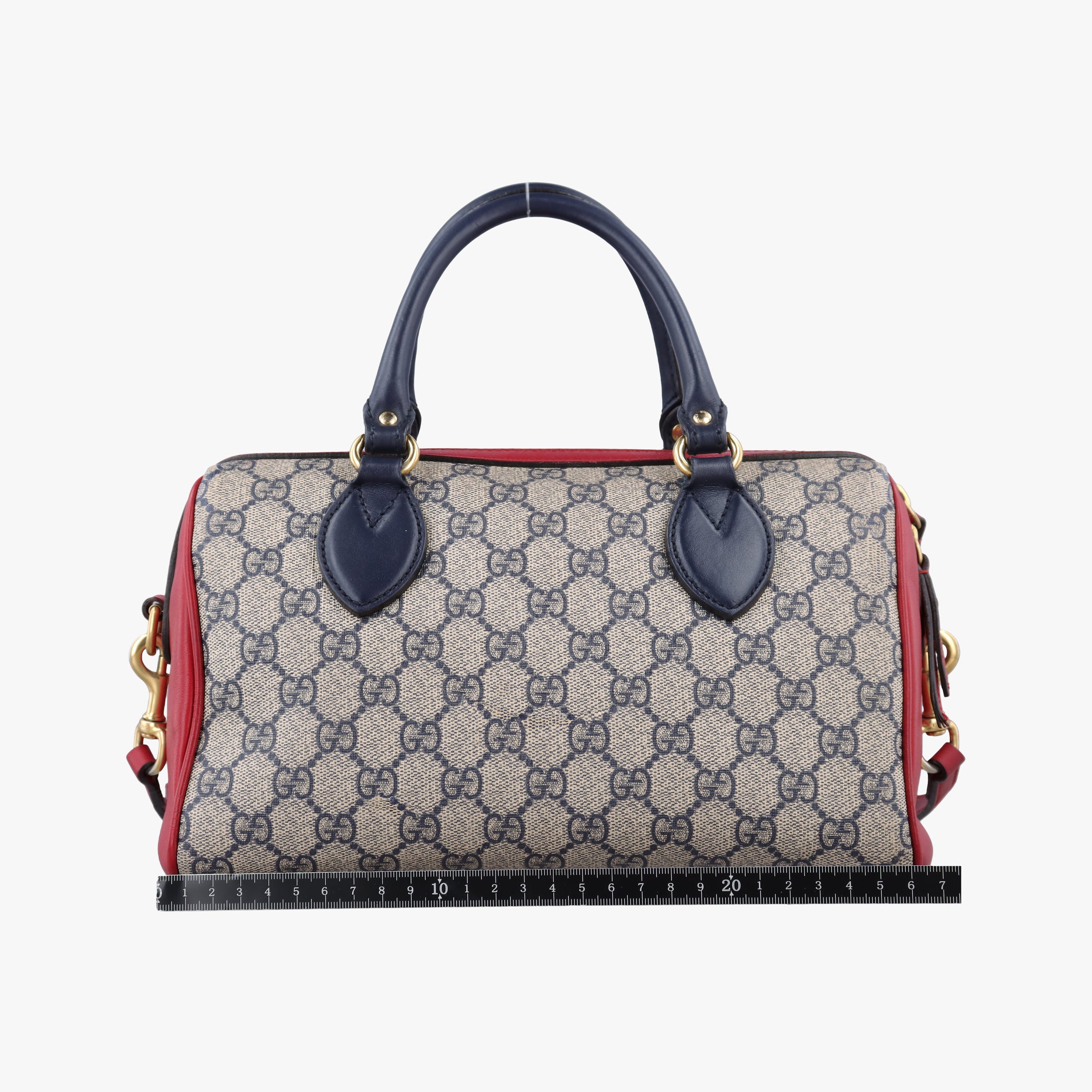 Pre-owned Gucci GG SUPREME Beige x Red x Navy PVC coated canvasxLeather 409529 shoulderbag | stylenewstar