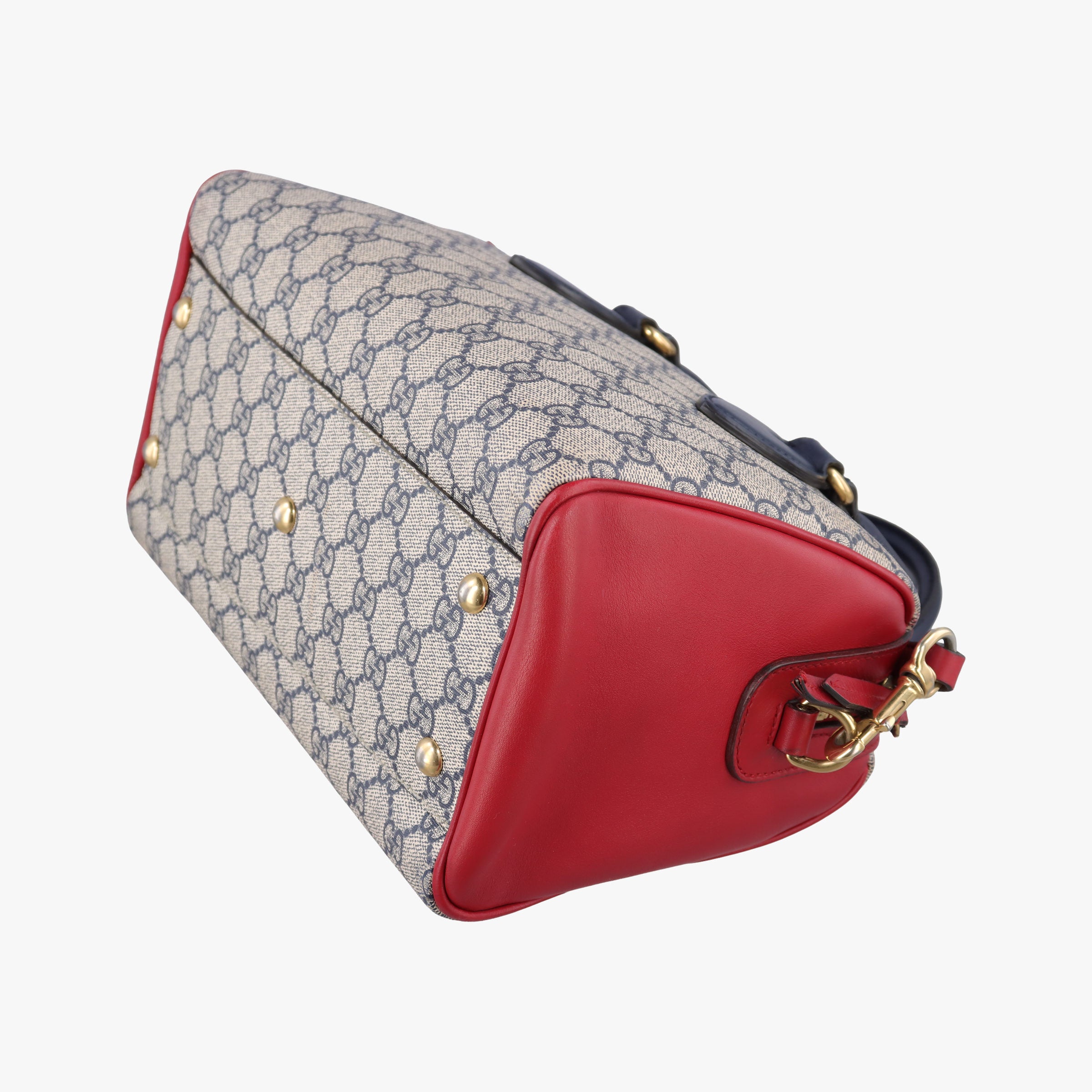 Pre-owned Gucci GG SUPREME Beige x Red x Navy PVC coated canvasxLeather 409529 shoulderbag | stylenewstar