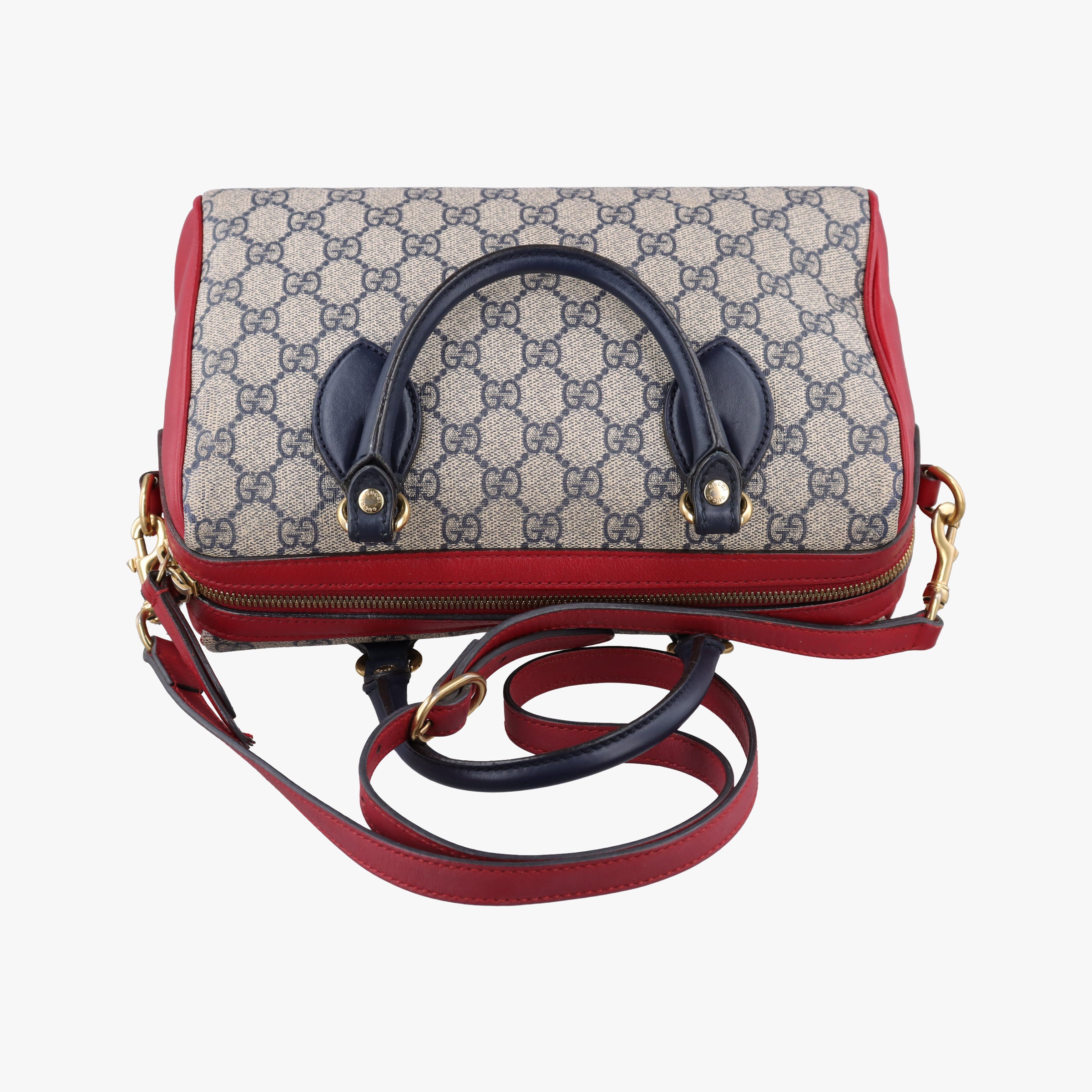 Pre-owned Gucci GG SUPREME Beige x Red x Navy PVC coated canvasxLeather 409529 shoulderbag | stylenewstar