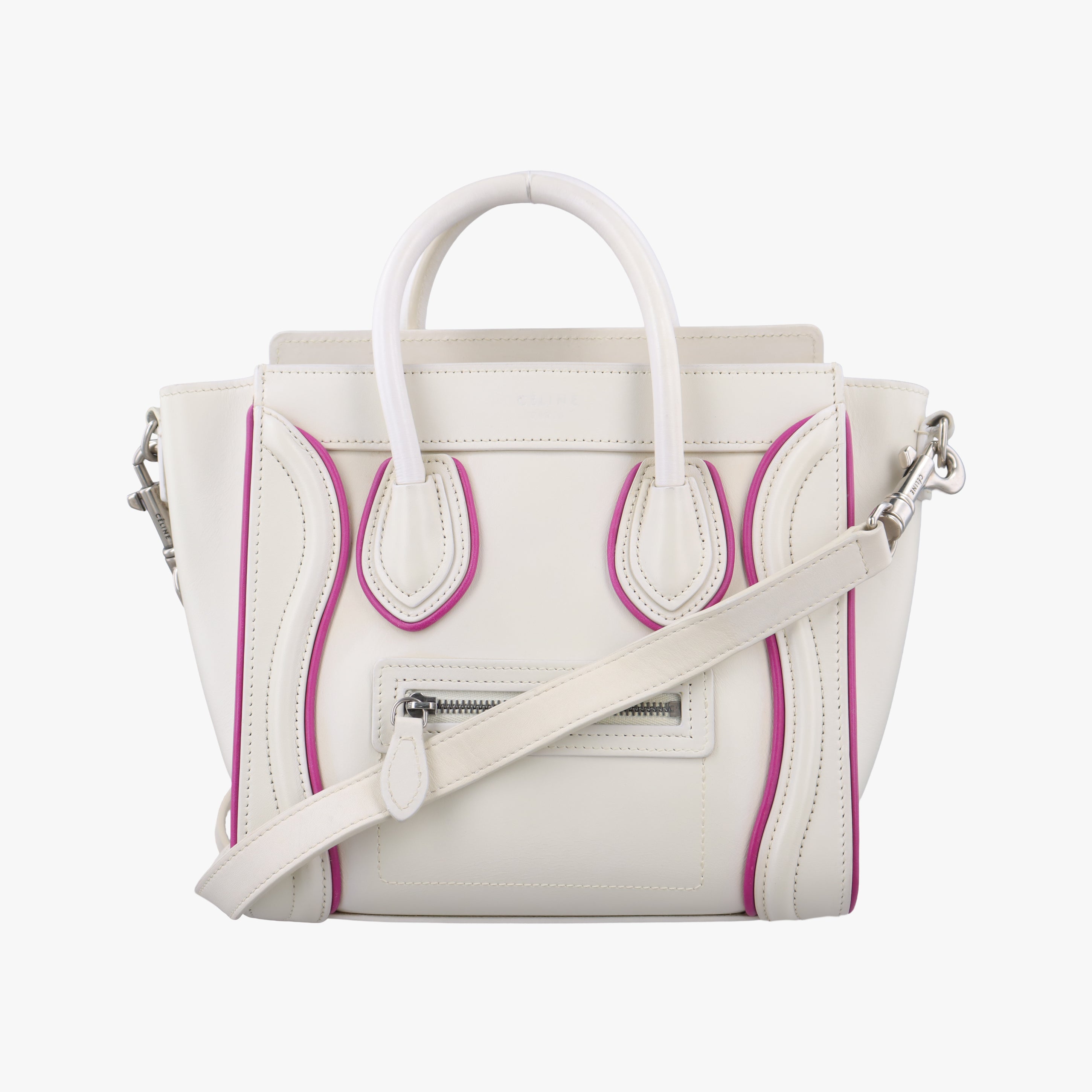 Pre-owned Celine luggage nano shopper White×pink Leather  shoulderbag | stylenewstar