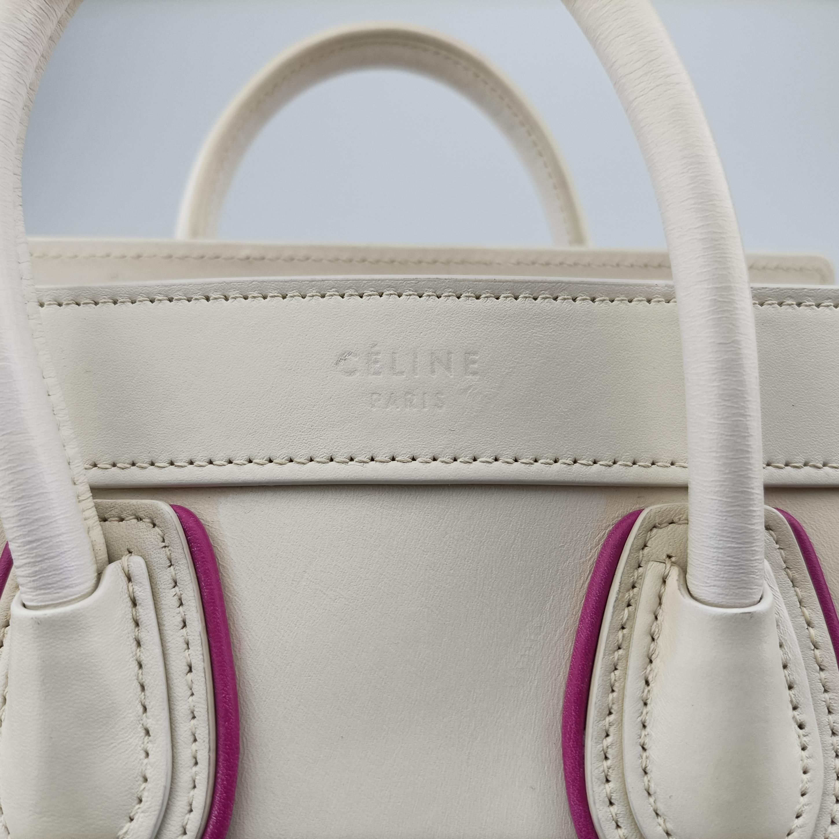 Pre-owned Celine luggage nano shopper White×pink Leather  shoulderbag | stylenewstar