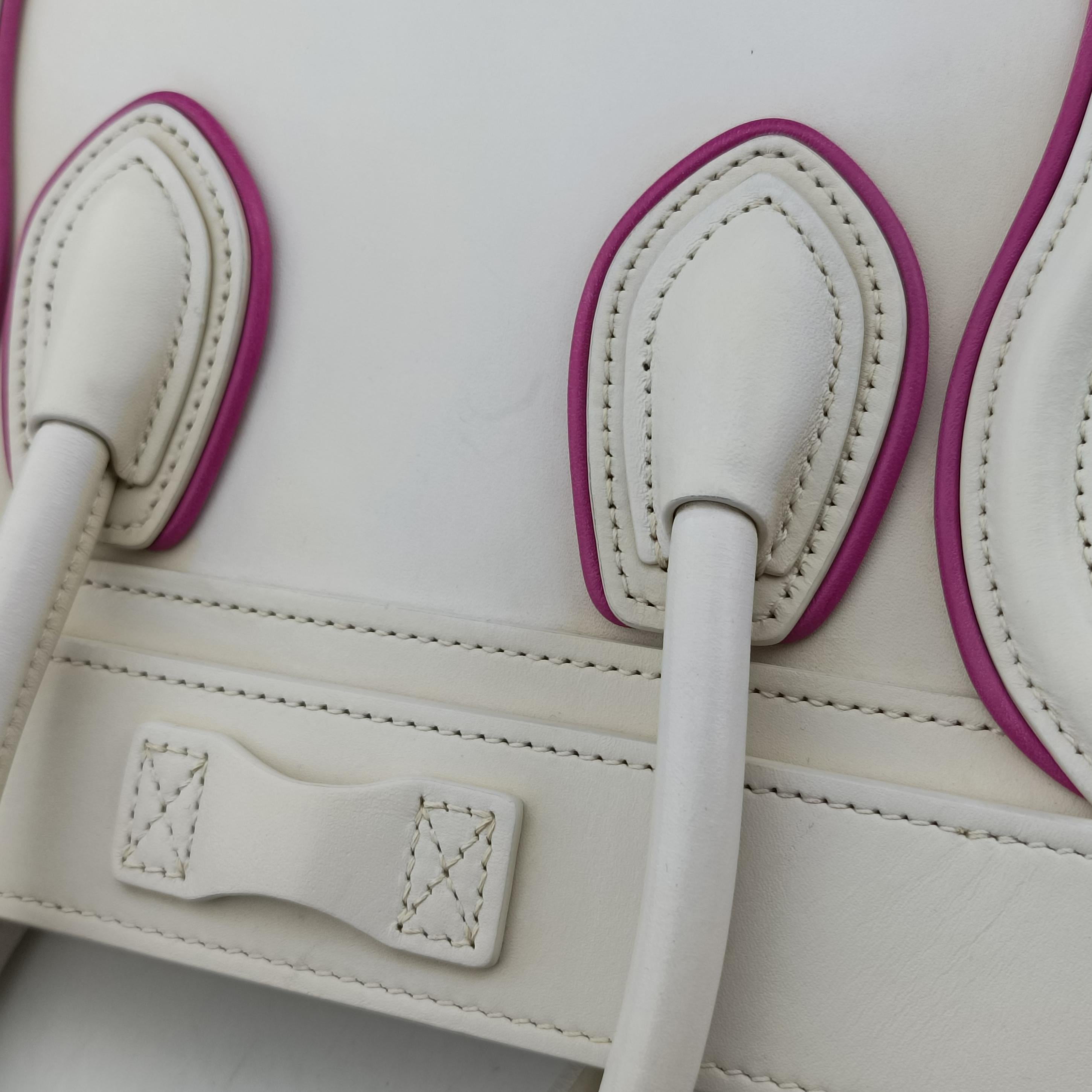 Pre-owned Celine luggage nano shopper White×pink Leather  shoulderbag | stylenewstar
