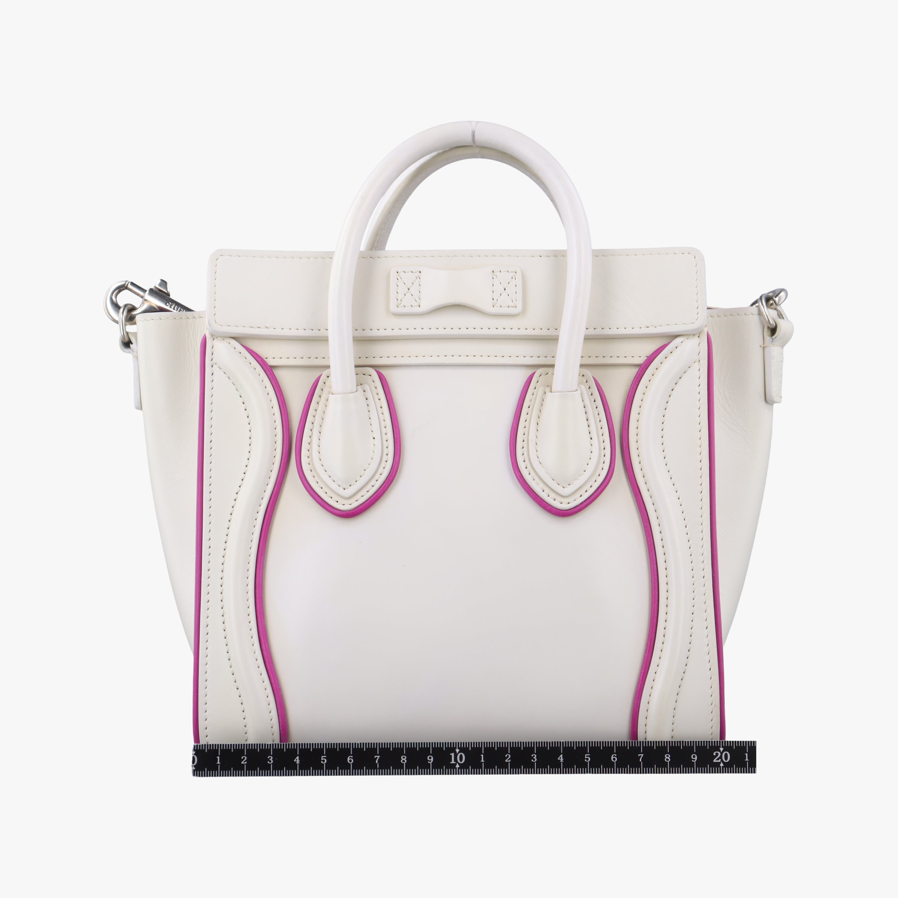 Pre-owned Celine luggage nano shopper White×pink Leather  shoulderbag | stylenewstar