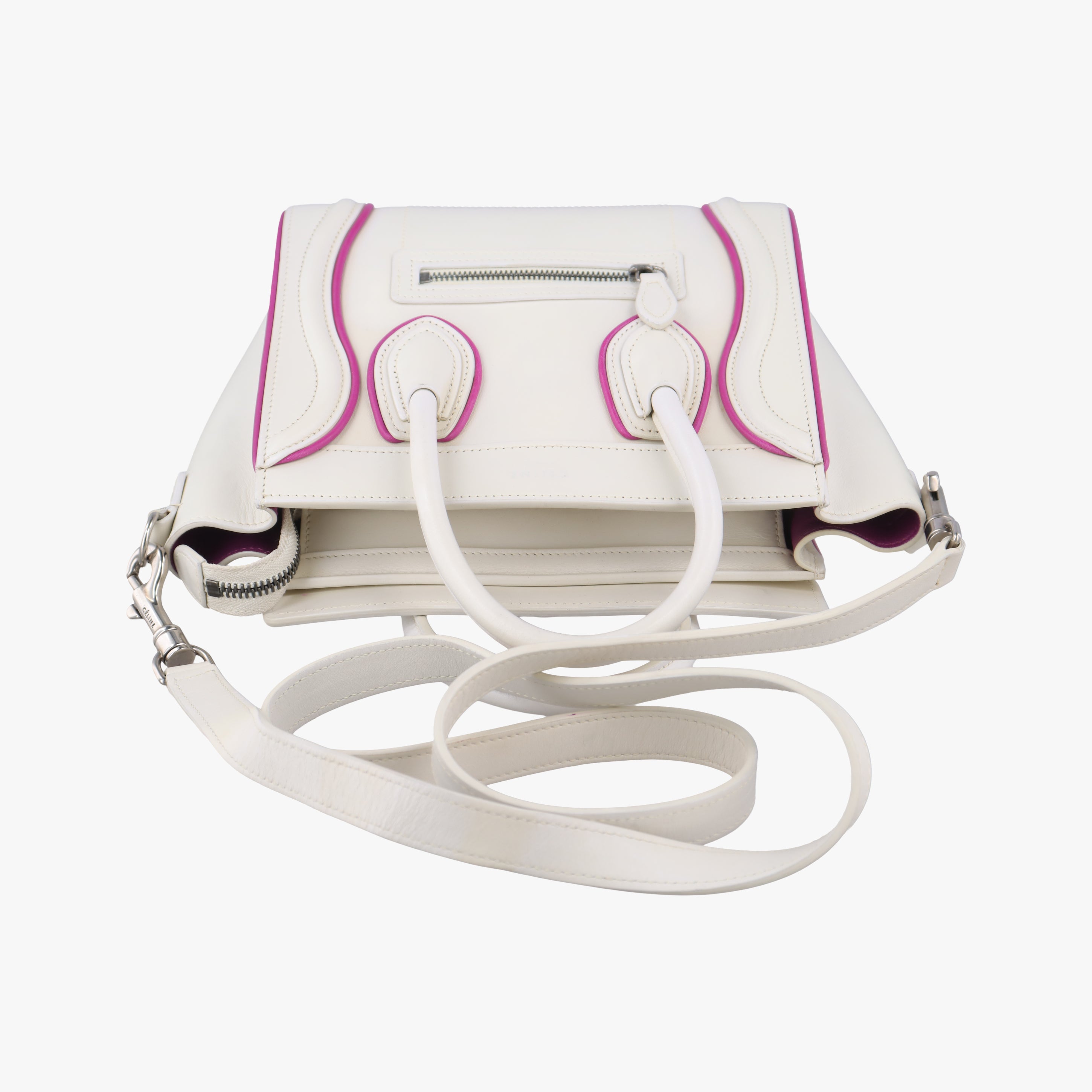 Pre-owned Celine luggage nano shopper White×pink Leather  shoulderbag | stylenewstar