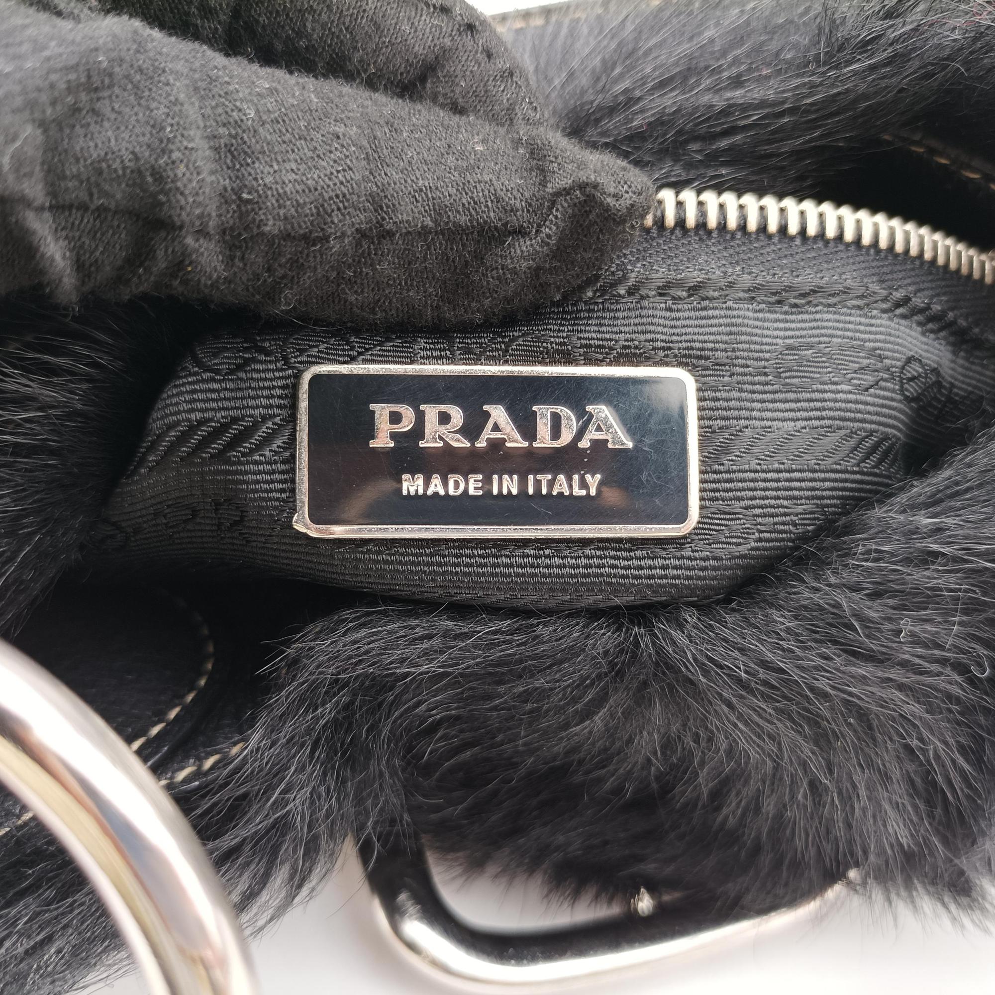 Pre-owned Prada Buckle Flap Hobo Black Mink× Leather  shoulderbag | stylenewstar