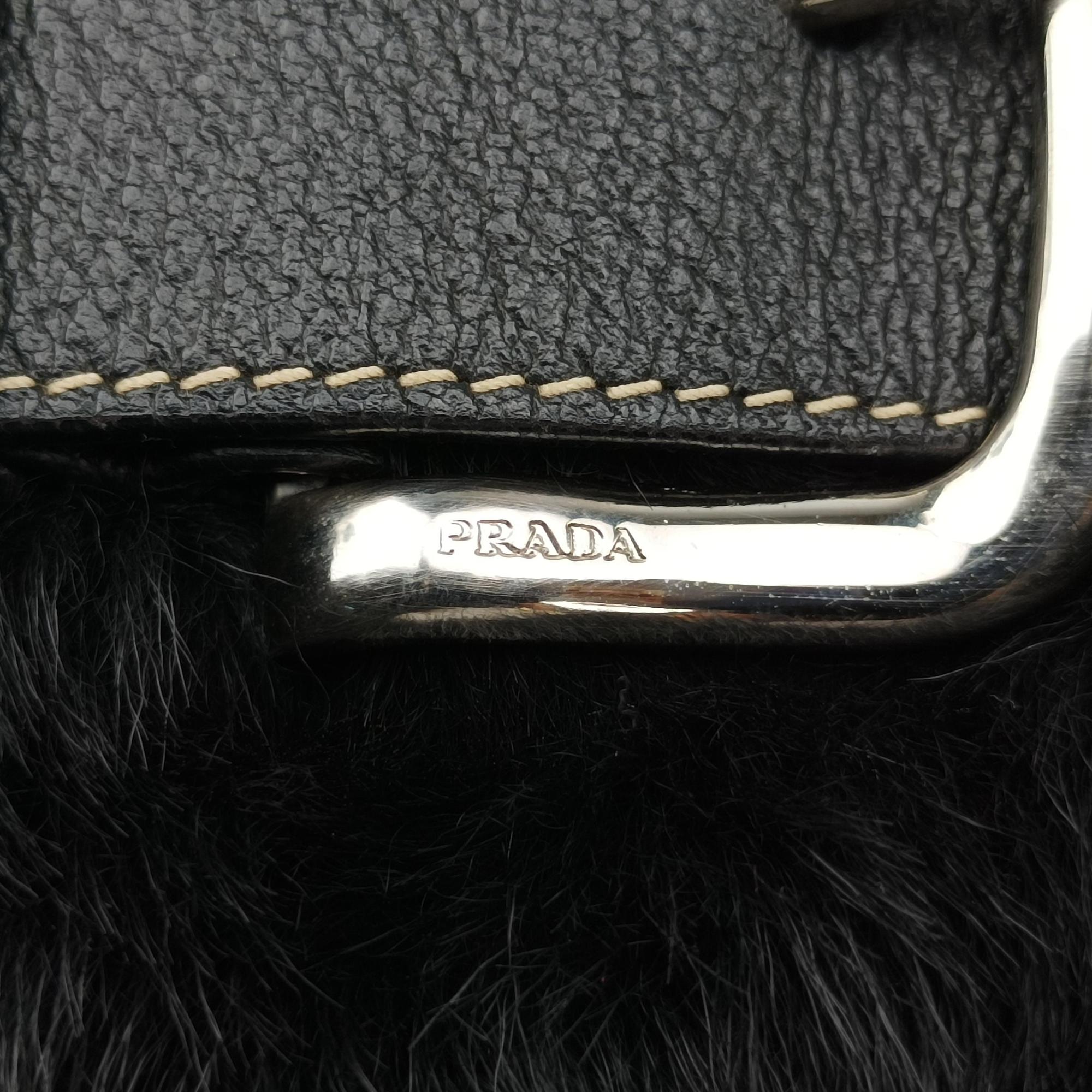 Pre-owned Prada Buckle Flap Hobo Black Mink× Leather  shoulderbag | stylenewstar