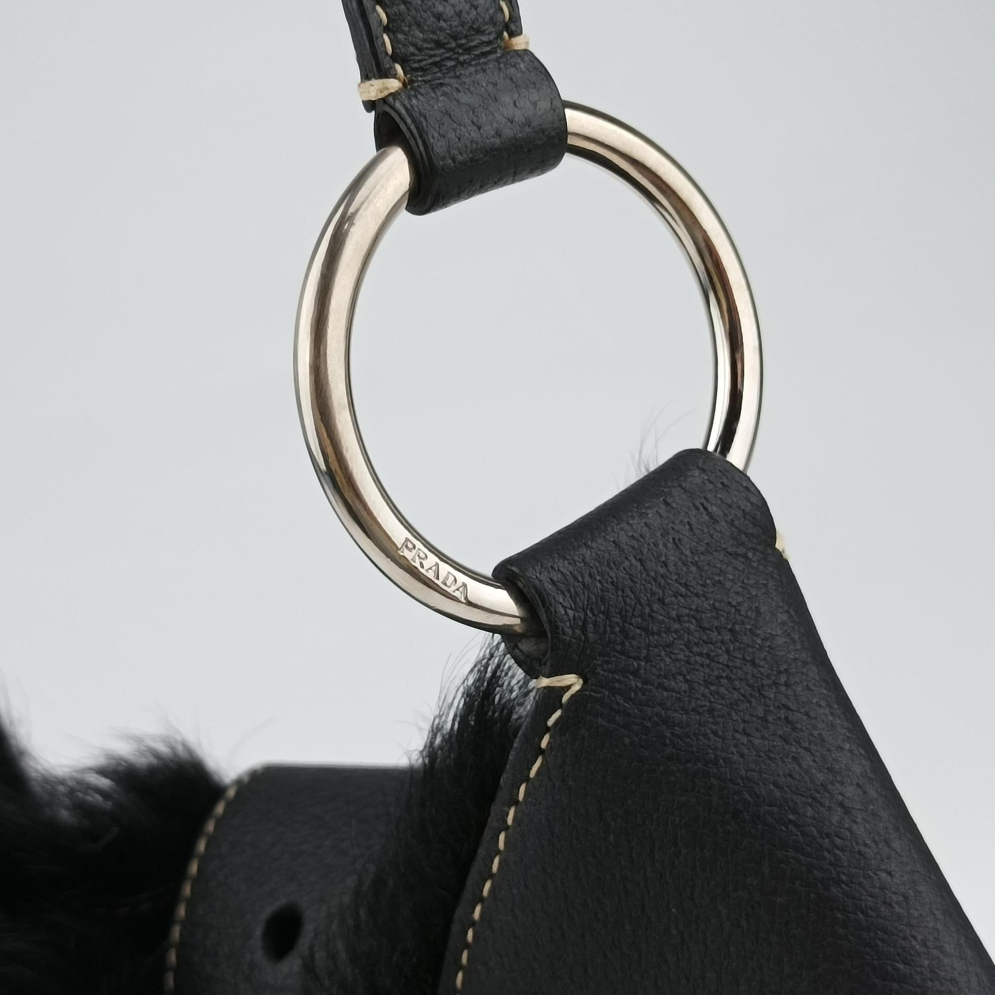 Pre-owned Prada Buckle Flap Hobo Black Mink× Leather  shoulderbag | stylenewstar