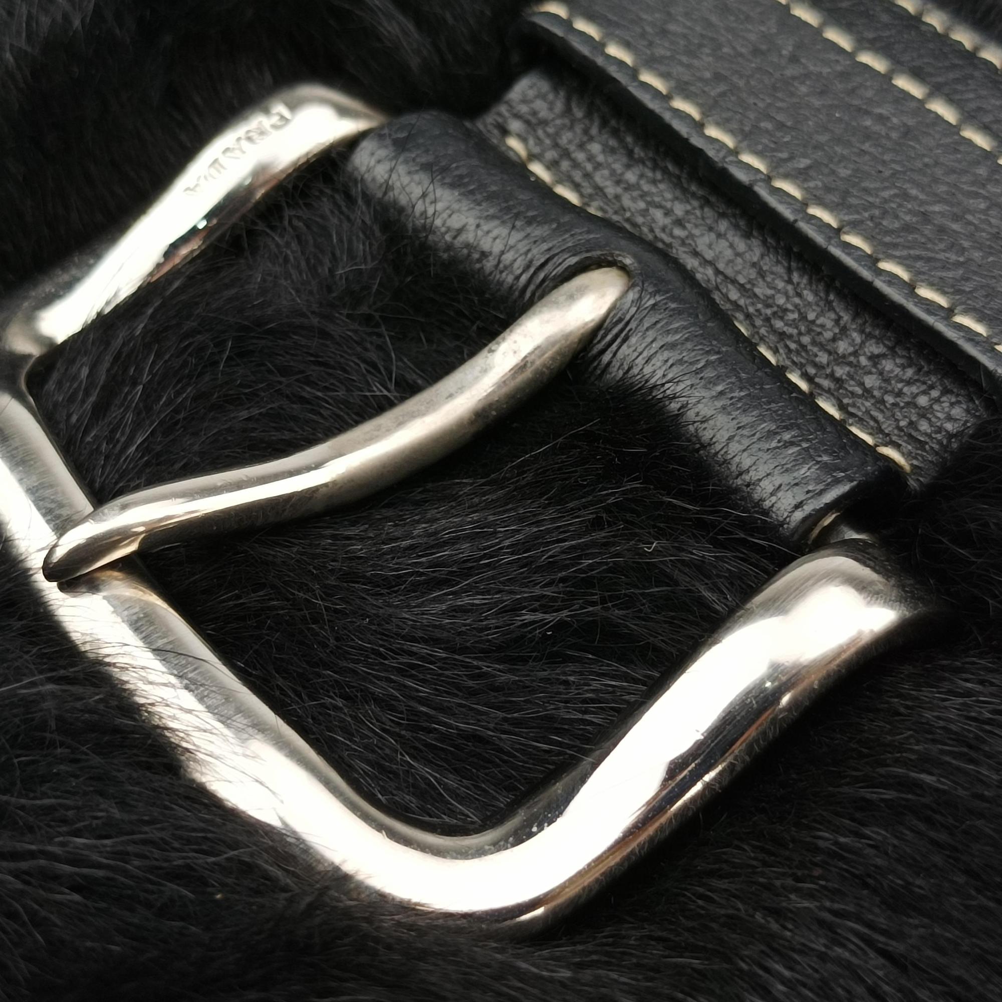 Pre-owned Prada Buckle Flap Hobo Black Mink× Leather  shoulderbag | stylenewstar