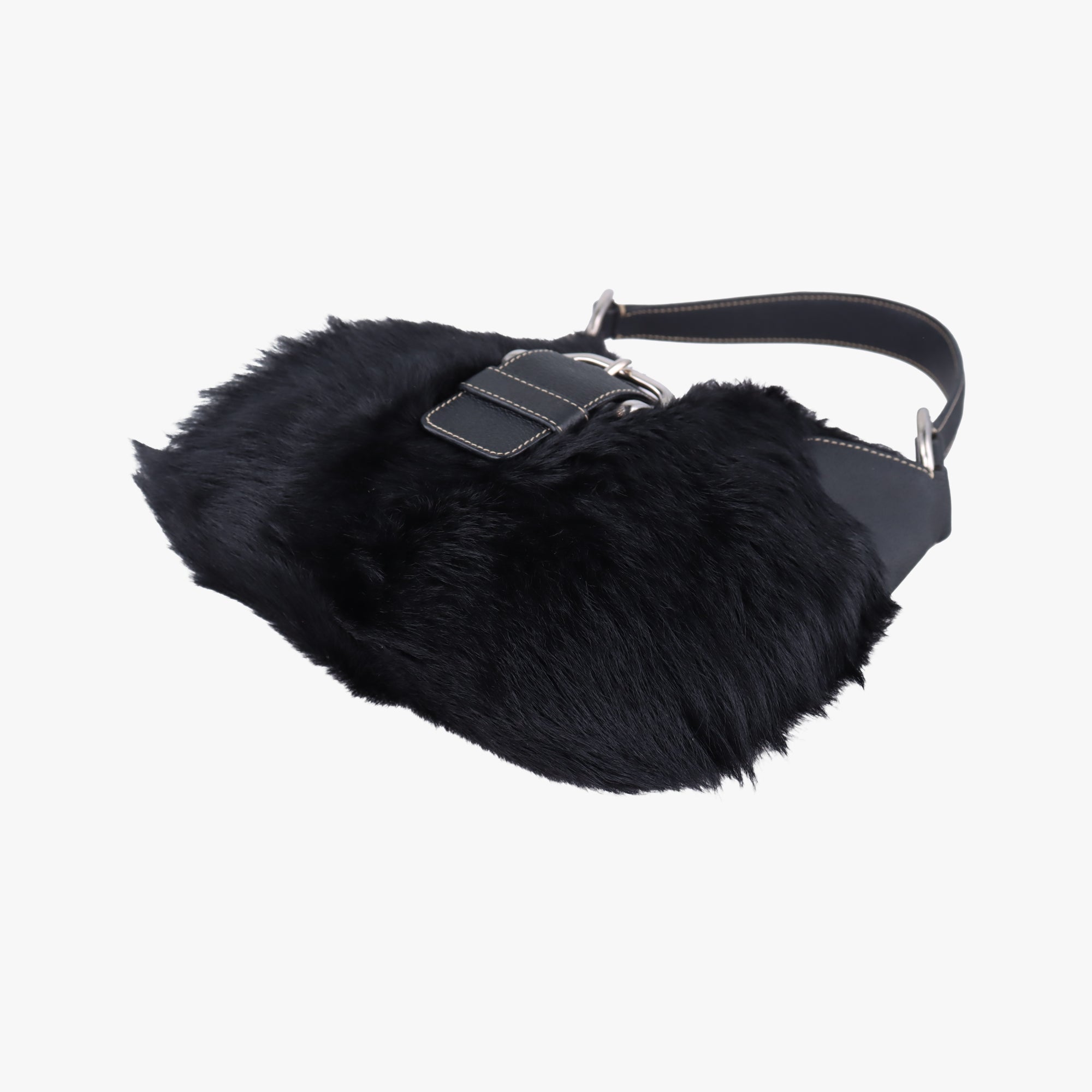 Pre-owned Prada Buckle Flap Hobo Black Mink× Leather  shoulderbag | stylenewstar