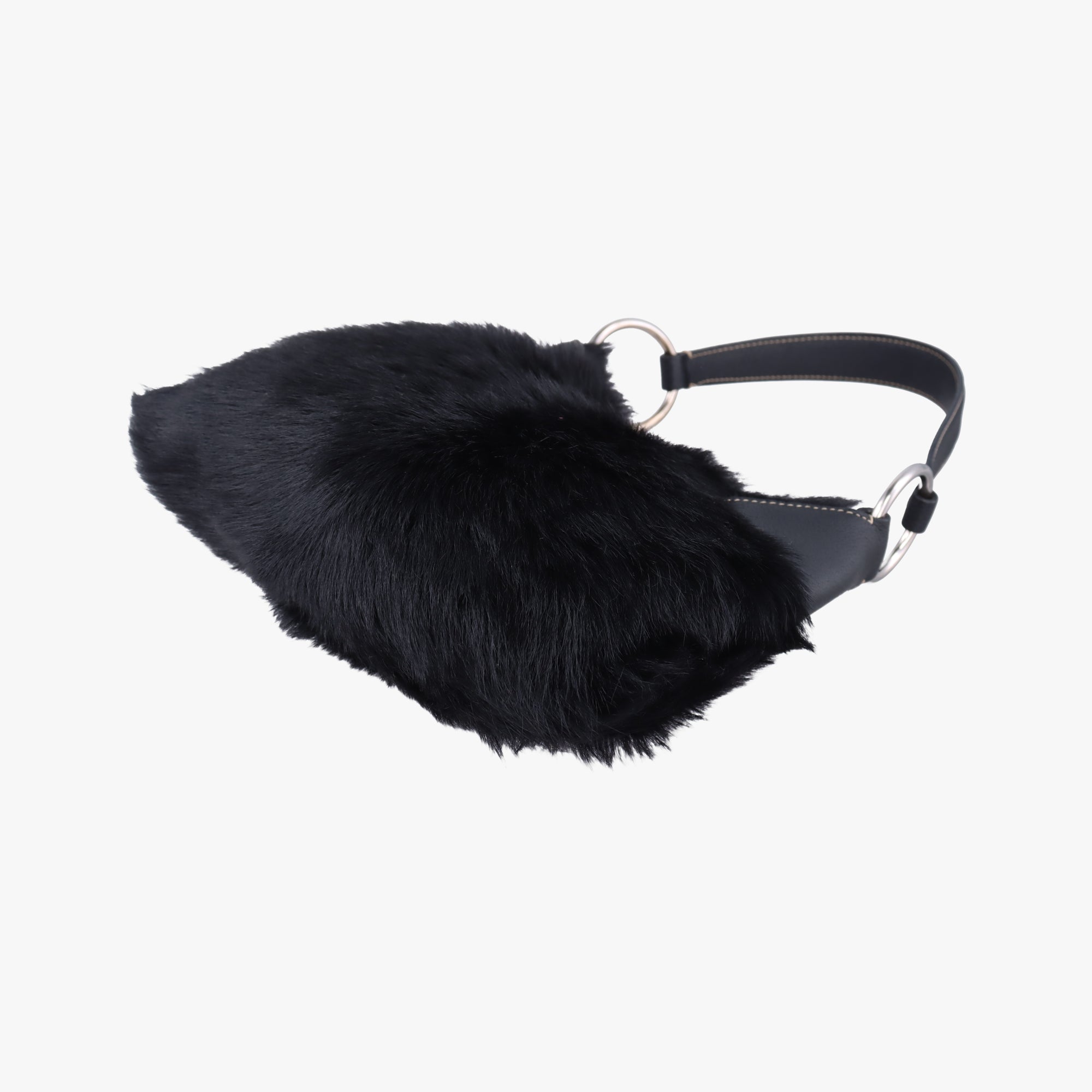 Pre-owned Prada Buckle Flap Hobo Black Mink× Leather  shoulderbag | stylenewstar
