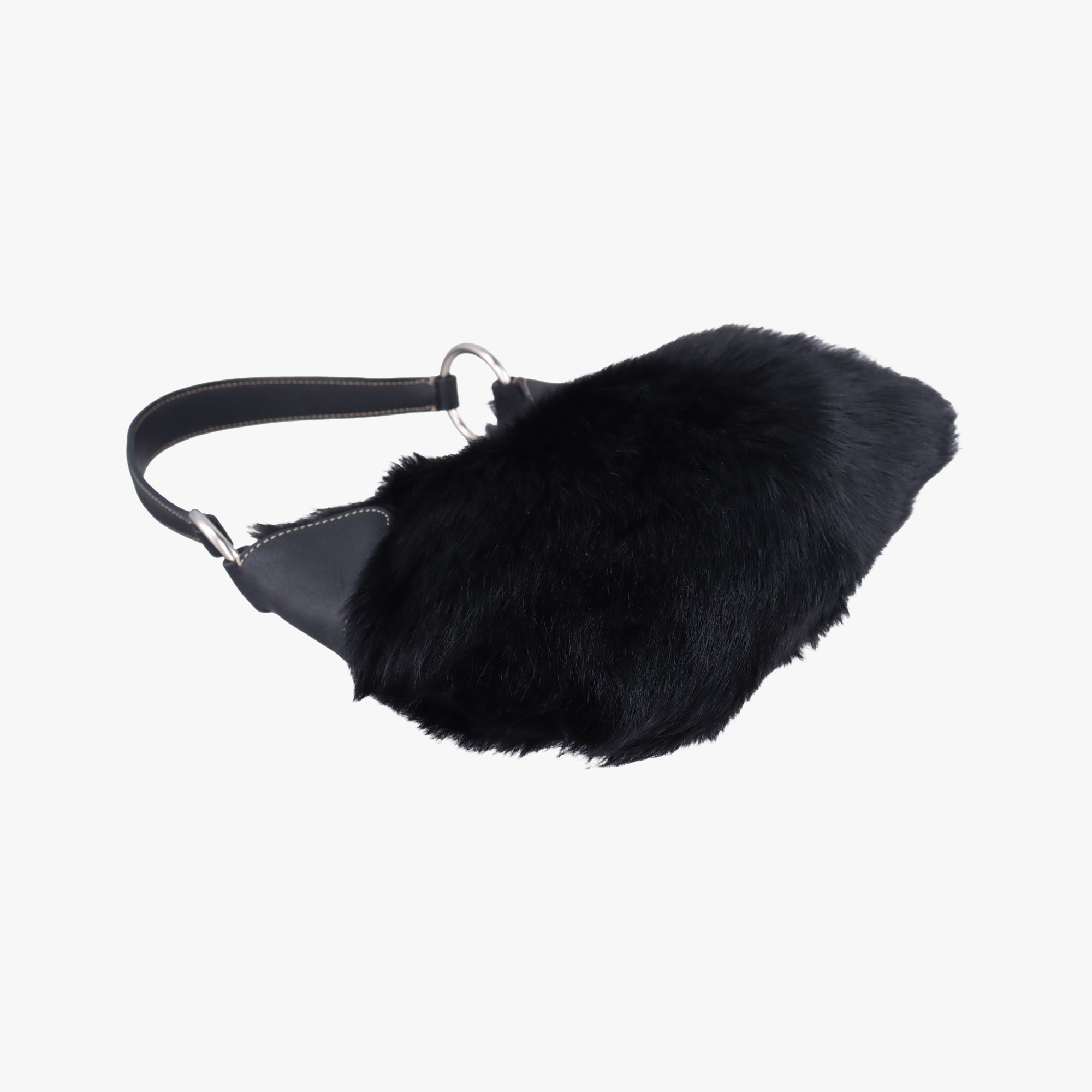 Pre-owned Prada Buckle Flap Hobo Black Mink× Leather  shoulderbag | stylenewstar