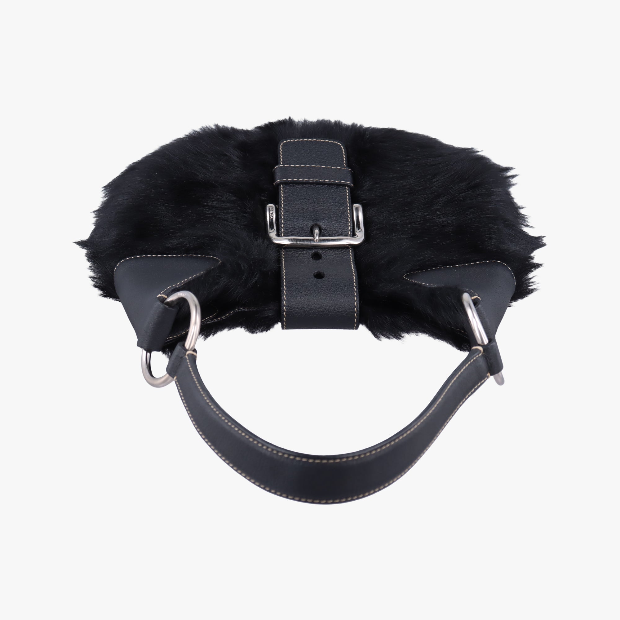 Pre-owned Prada Buckle Flap Hobo Black Mink× Leather  shoulderbag | stylenewstar