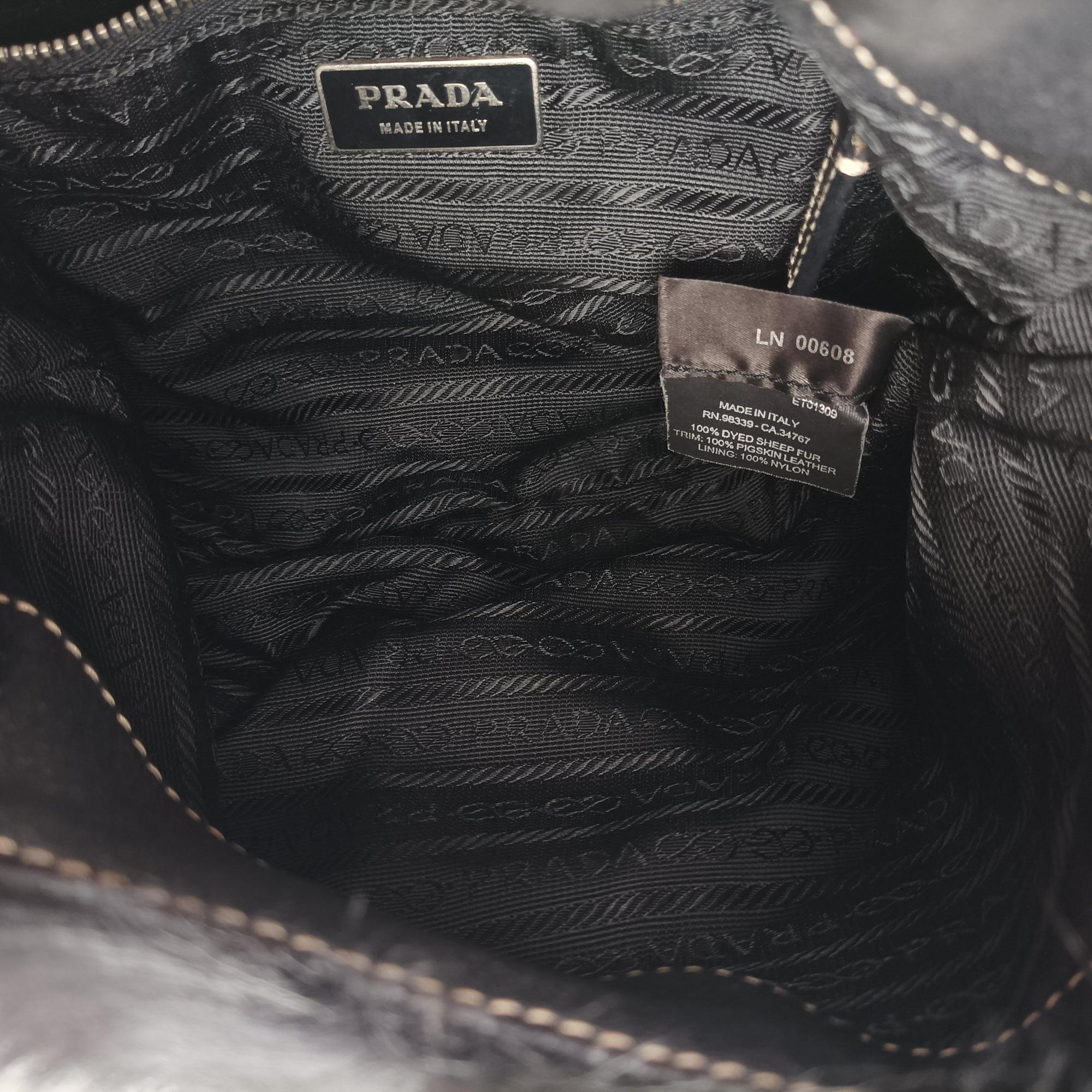 Pre-owned Prada Buckle Flap Hobo Black Mink× Leather  shoulderbag | stylenewstar