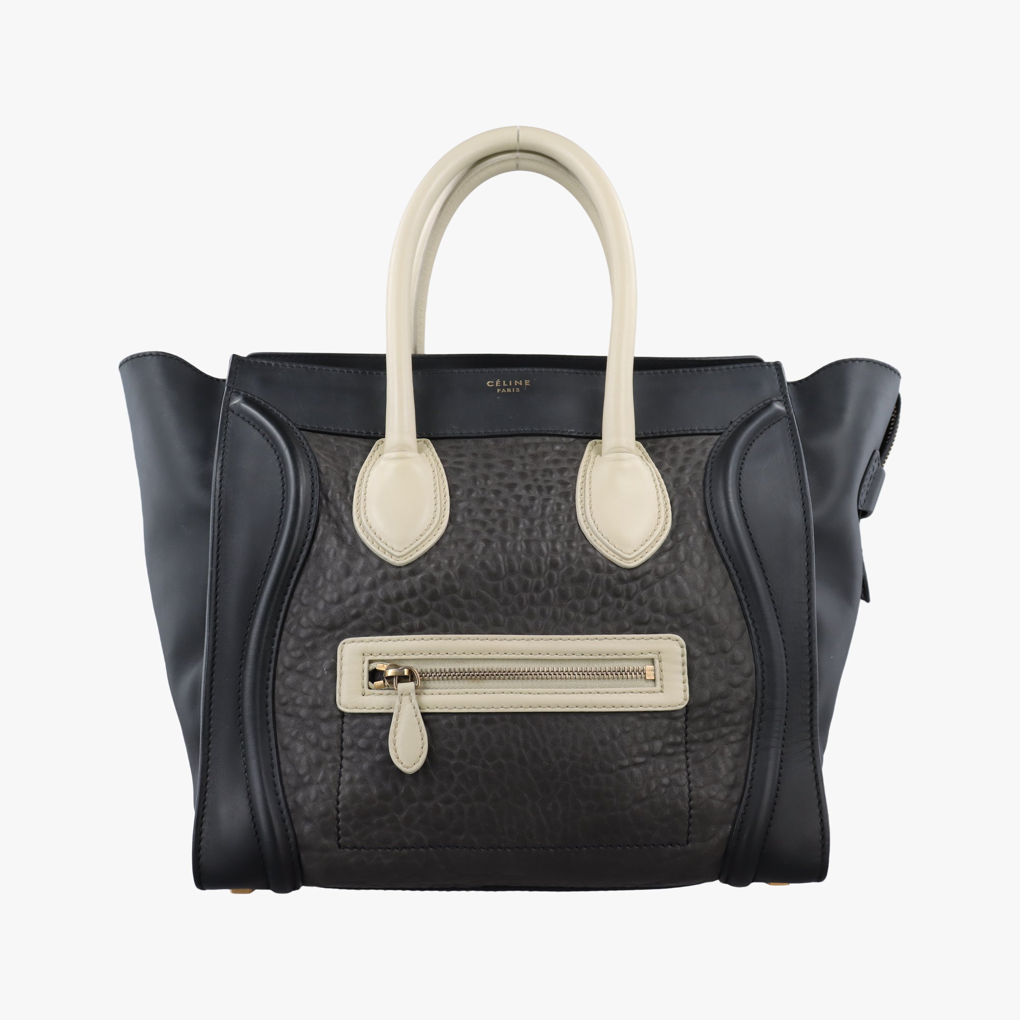 Secondhand Celine Luggage Mini Shopper Black×Brown×White Leather  handbag | stylenewstar