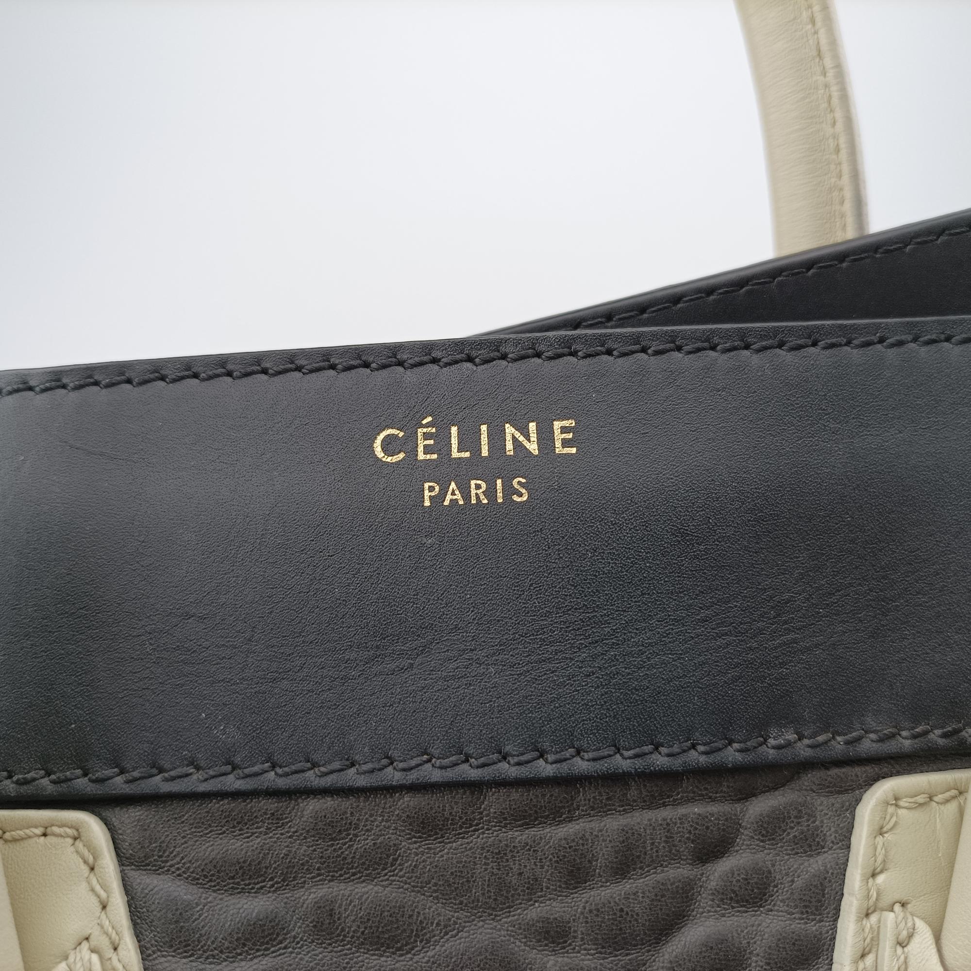 Secondhand Celine Luggage Mini Shopper Black×Brown×White Leather  handbag | stylenewstar