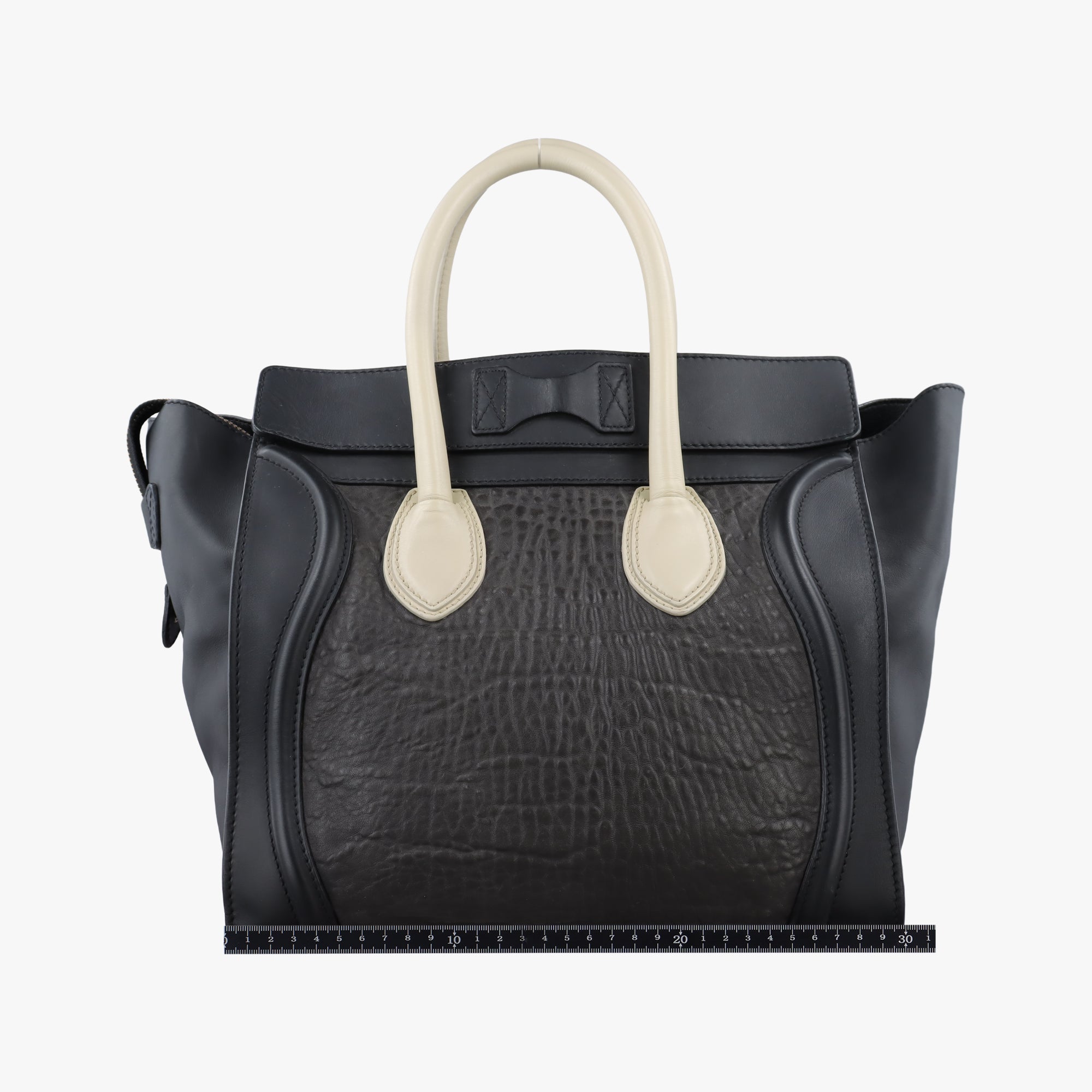 Secondhand Celine Luggage Mini Shopper Black×Brown×White Leather  handbag | stylenewstar