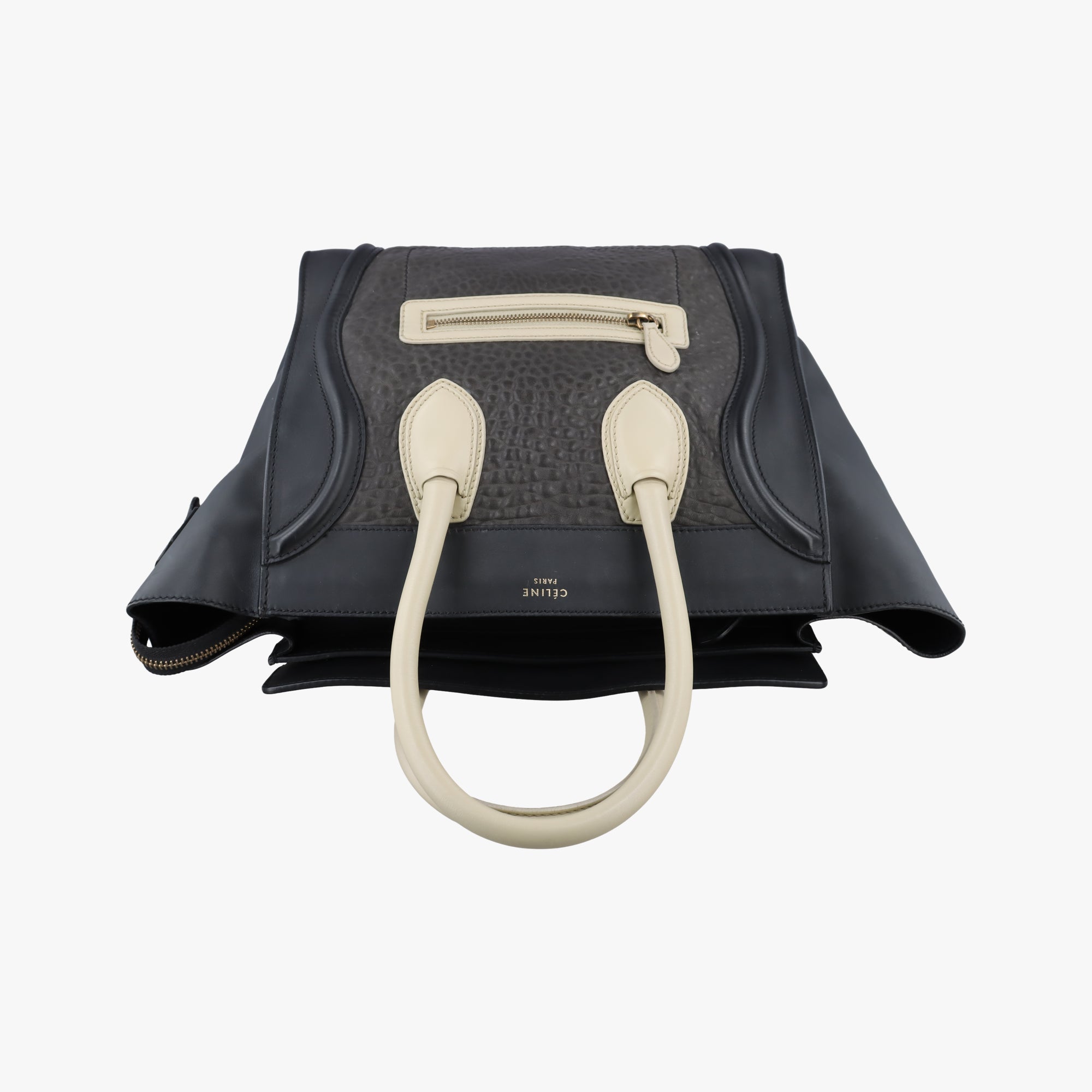 Secondhand Celine Luggage Mini Shopper Black×Brown×White Leather  handbag | stylenewstar